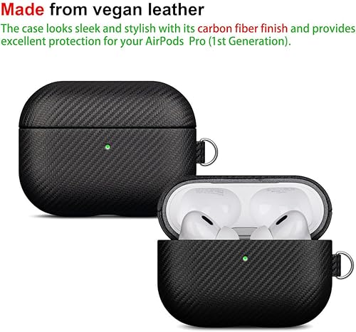 Miniatura 2 de LOPIE Funda hecha a mano para estuche de AirPods Pro de 1 generación, funda de cuero vegano con textura de fibra de carbono con llavero y kit de