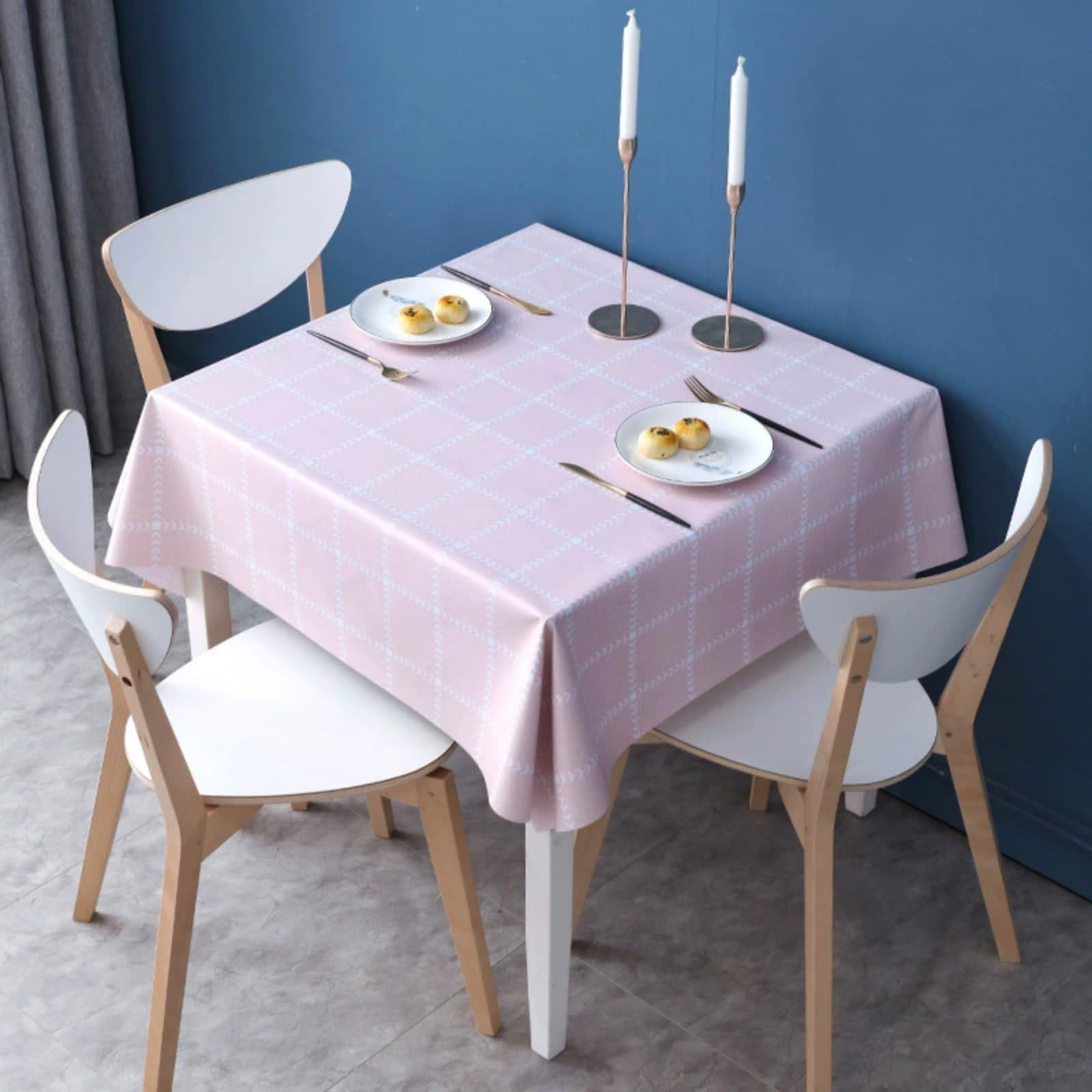 FANSU Wipe Clean Oilcloth Tablecloth Square Rectangular, Plaid Style Waterproof Oil Proof Garden Tablecloth PVC Plastic Table Cloth for Party Birthday Kitchen Dining Picnic (Pink,100x160cm)