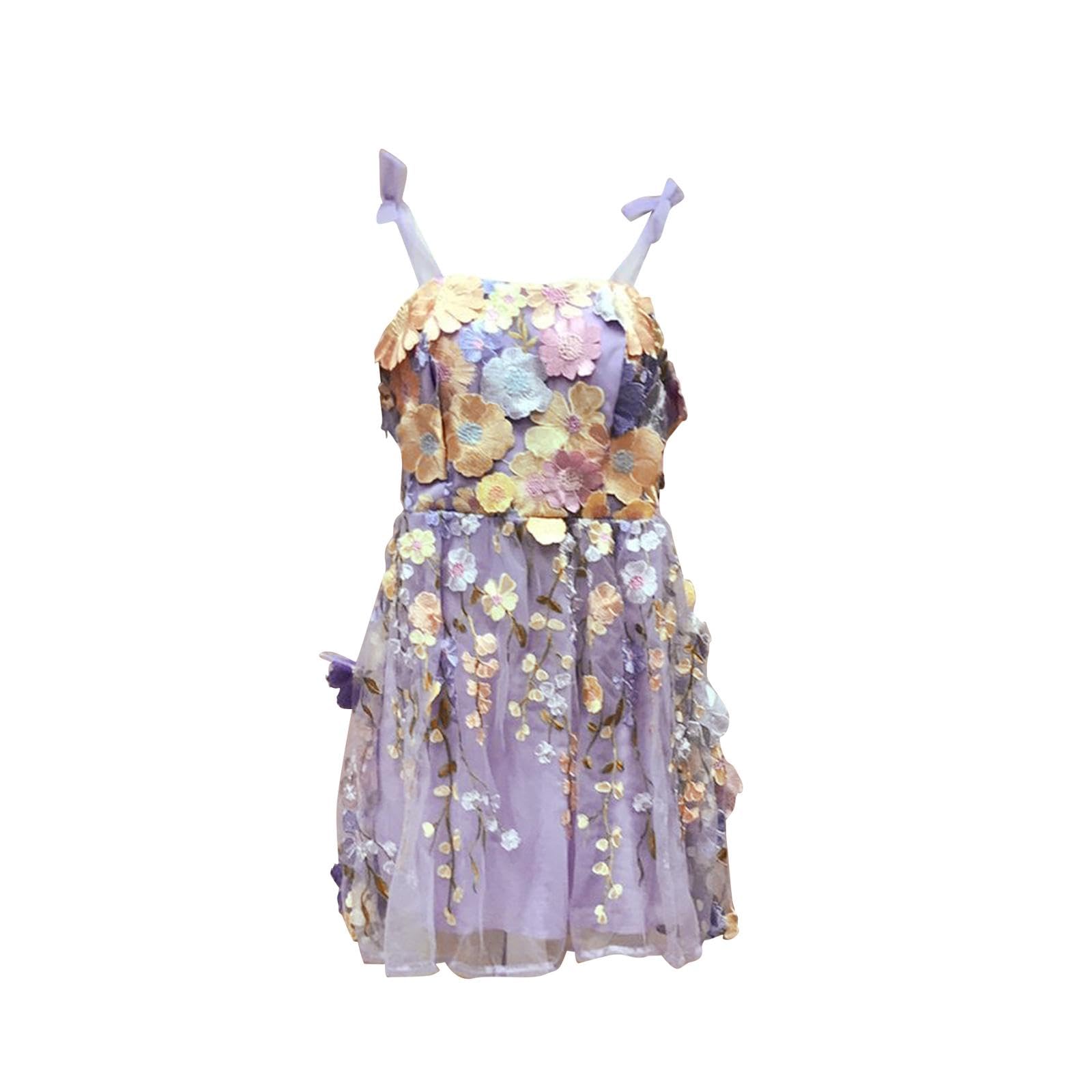 predolo Vestido Corto de Tirantes con Bordado Floral 3D para Mujer, Ideal para Nocturnos Y Graduaciones.