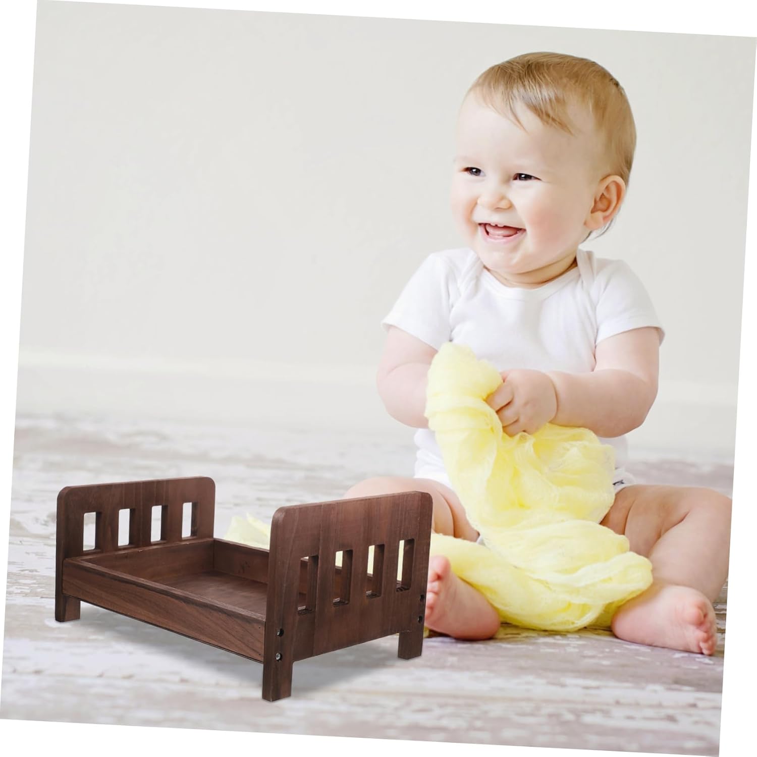 DOITOOL Wooden Bed Props Photo Newborn Bed Coffee