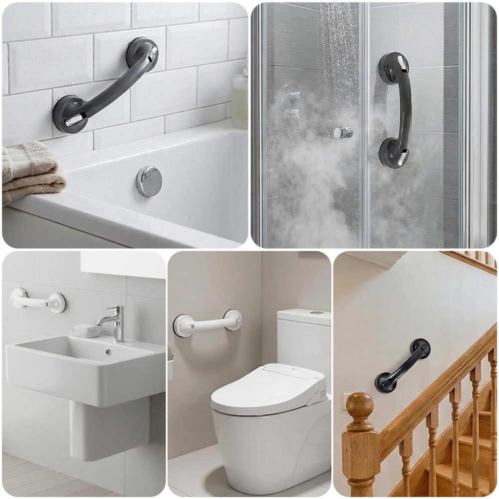 Maniglie Ventosa da Bagno, Maniglia per Doccia, 2 Pezzi Maniglia Doccia Rimovibile Riutilizzabile, Nessuna Perforazione Maniglione con Ventosa per Finestra Porta in Vetro Credenza (Bianco)