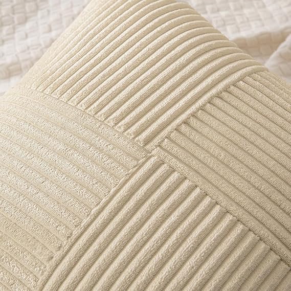 Image of Guffaw Corduroy Pillow Covers Boho Decorative Spliced Throw Pillow Covers Soft Solid Couch Pillowcases Cross Patchwork Cushion Covers for Living Room Bed Sofa 16x16 inch (1, Cream)