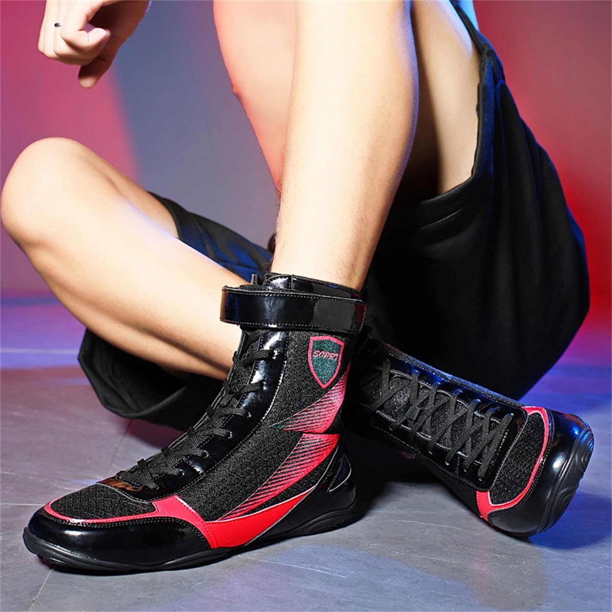 Chaussures De Lutte À Haute Adhérence pour Boxe, Powerlifting, Haltérophilie Et Musculation - Chaussures De Sport Légères À Semelle Antidérapante Et Montantes