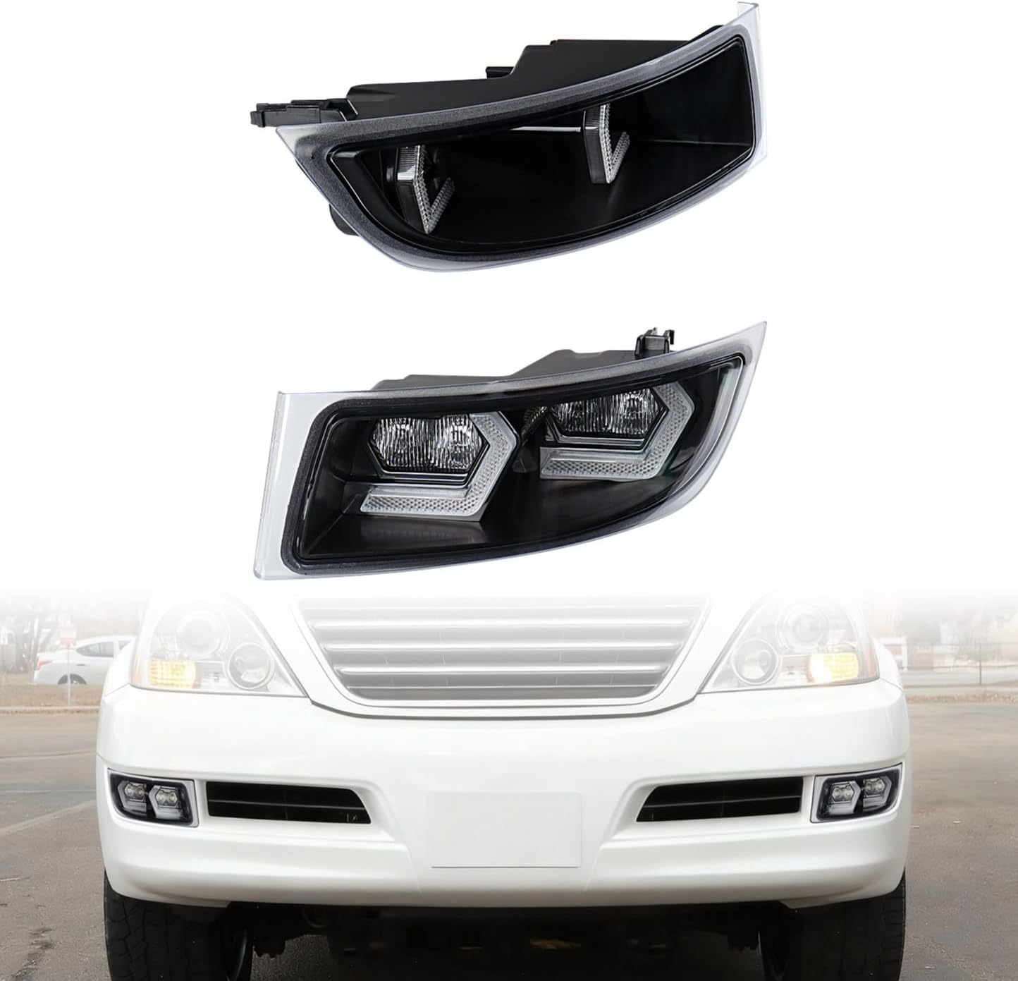 Astra Depot Front Left Right LED DRL Fog Lights with Sequential Driving Turn Signal Lamps Kit Compatible for 2003 2004 2005 2006 2007 2008 2009 Lexus GX470