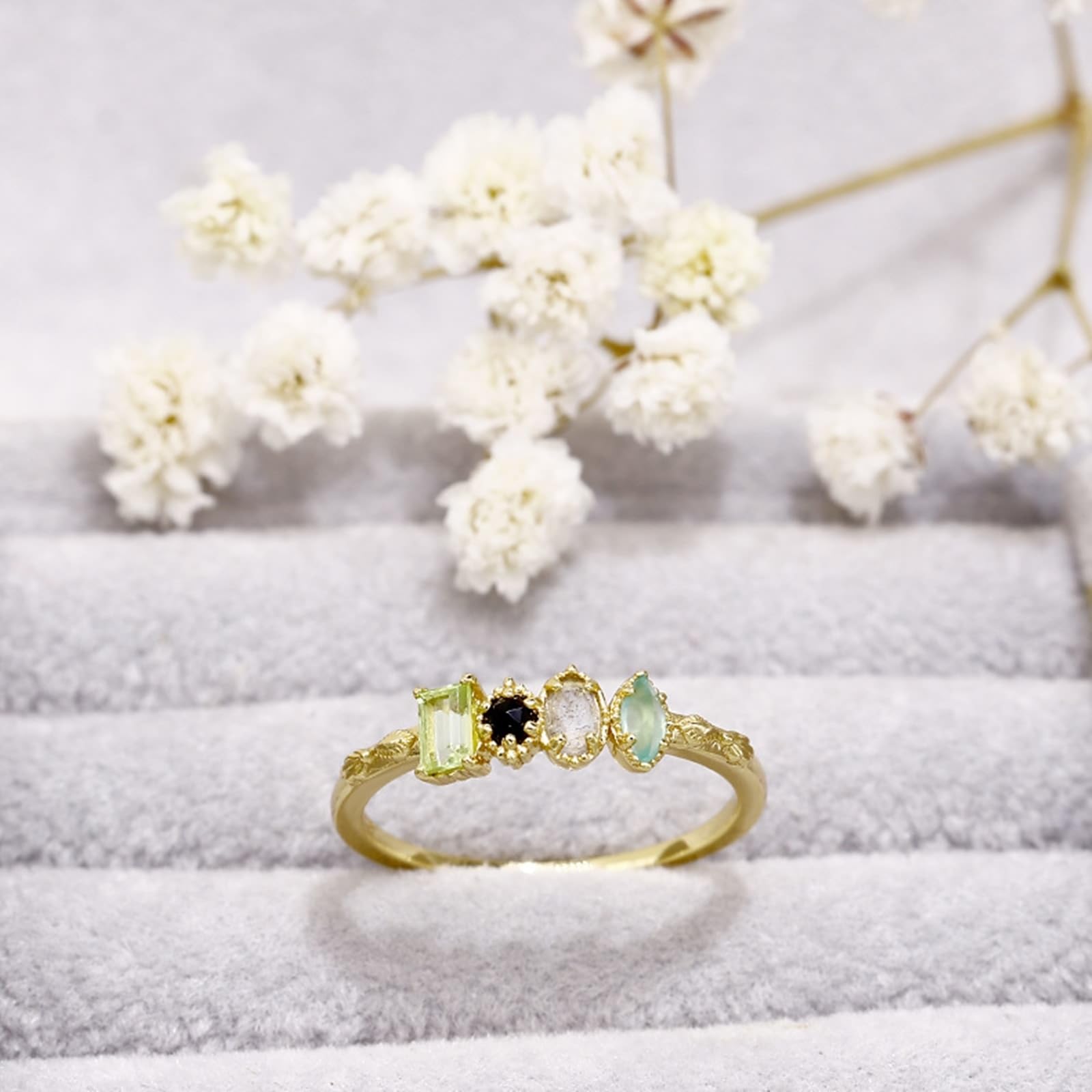 Alianzas de oro amarillo 9 K/14 K/18 K con rectángulo verde peridoto, retro