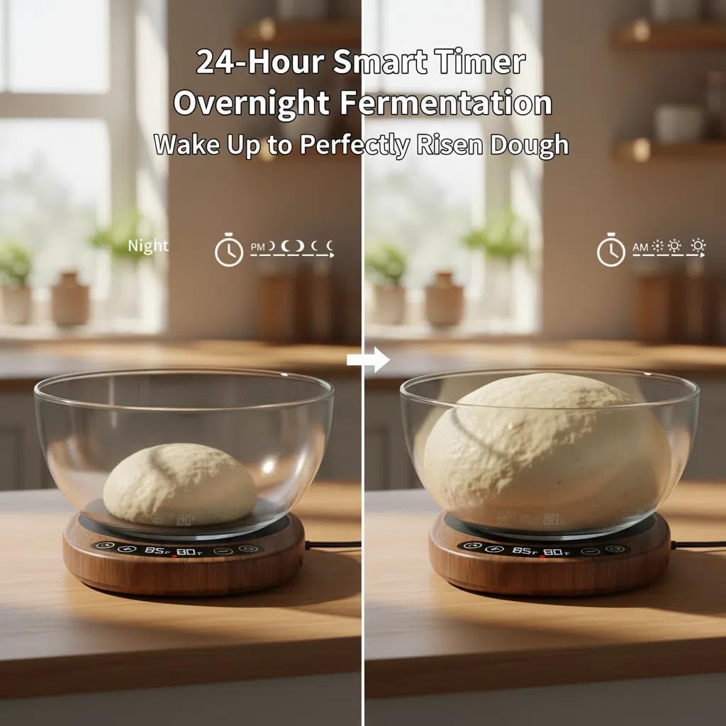 Pro 2026 Larger Sourdough Starter And Dough Warmer– Upgraded with Real-Time Dough Probe, Dual-Temp Display, 70-110°F Precision Control, 24H Timer Game Changer For Home Bakers White Wood
