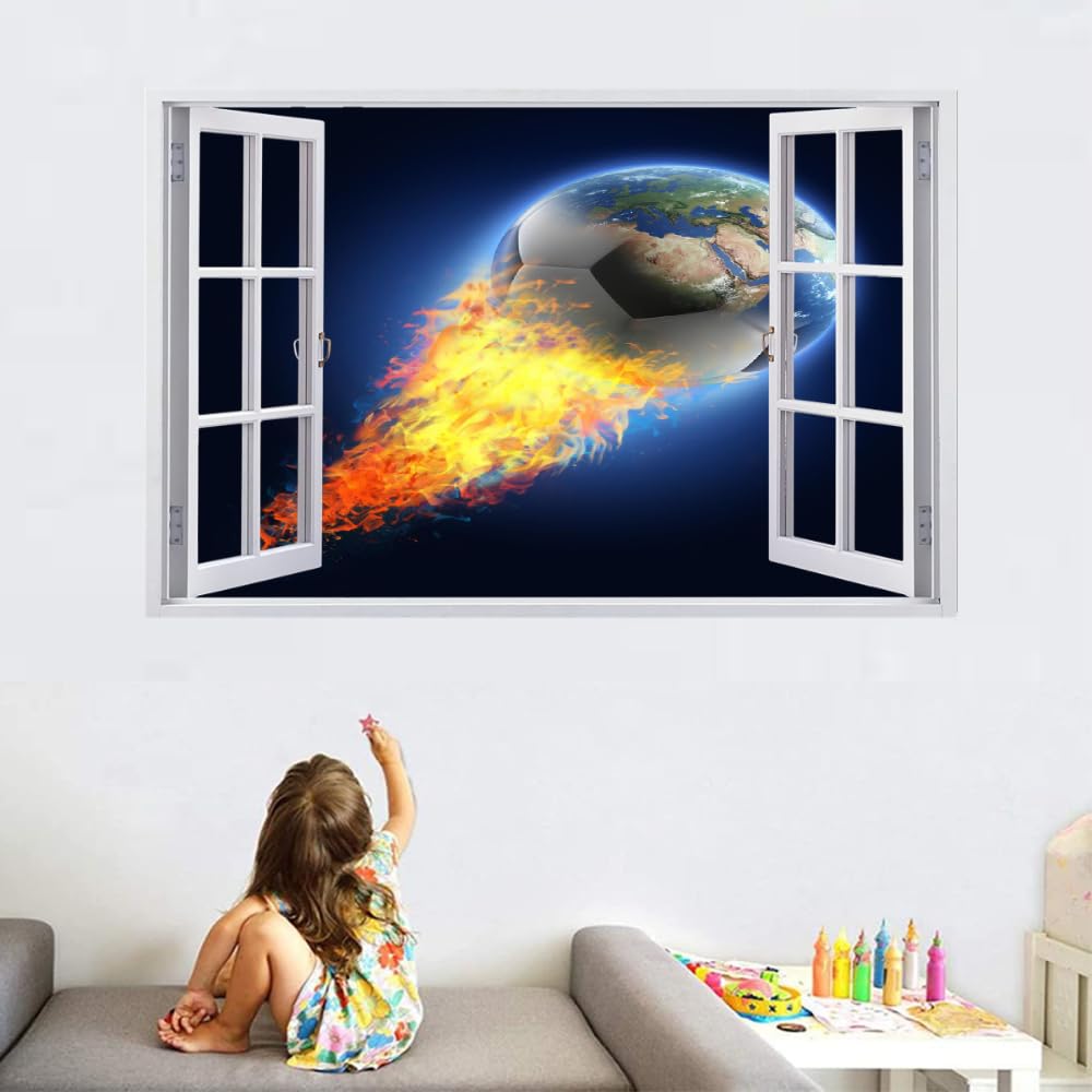 Adesivi 3D Per Decorazioni Murali Distrutti Calcio Adesivo Da Parete Fuoco Astratto Tatuaggio Da Parete Per La Decorazione Della Parete Della Cameretta Dei Bambini 120x80cm