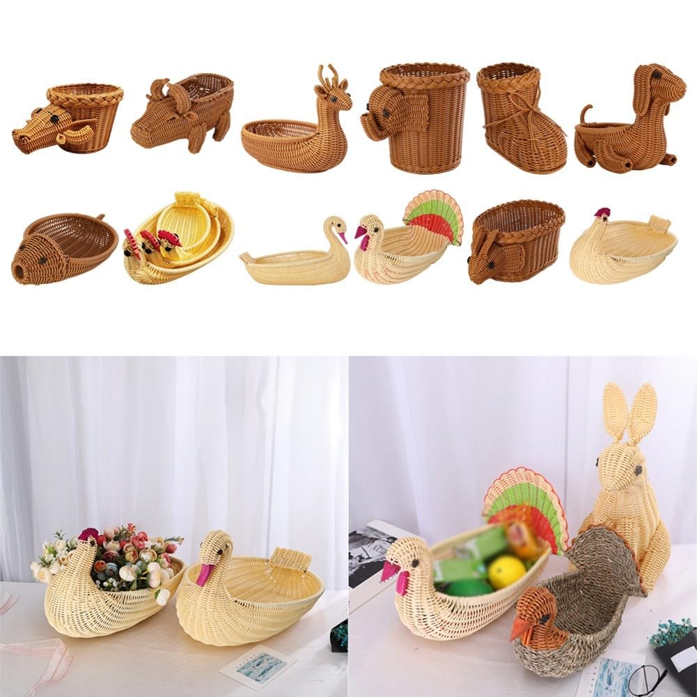 Cesto portaoggetti con struttura in finto rattan, per contenere frutta, snack, oggetti artigianali o giocattoli per bambini in qualsiasi stanza (cervo)