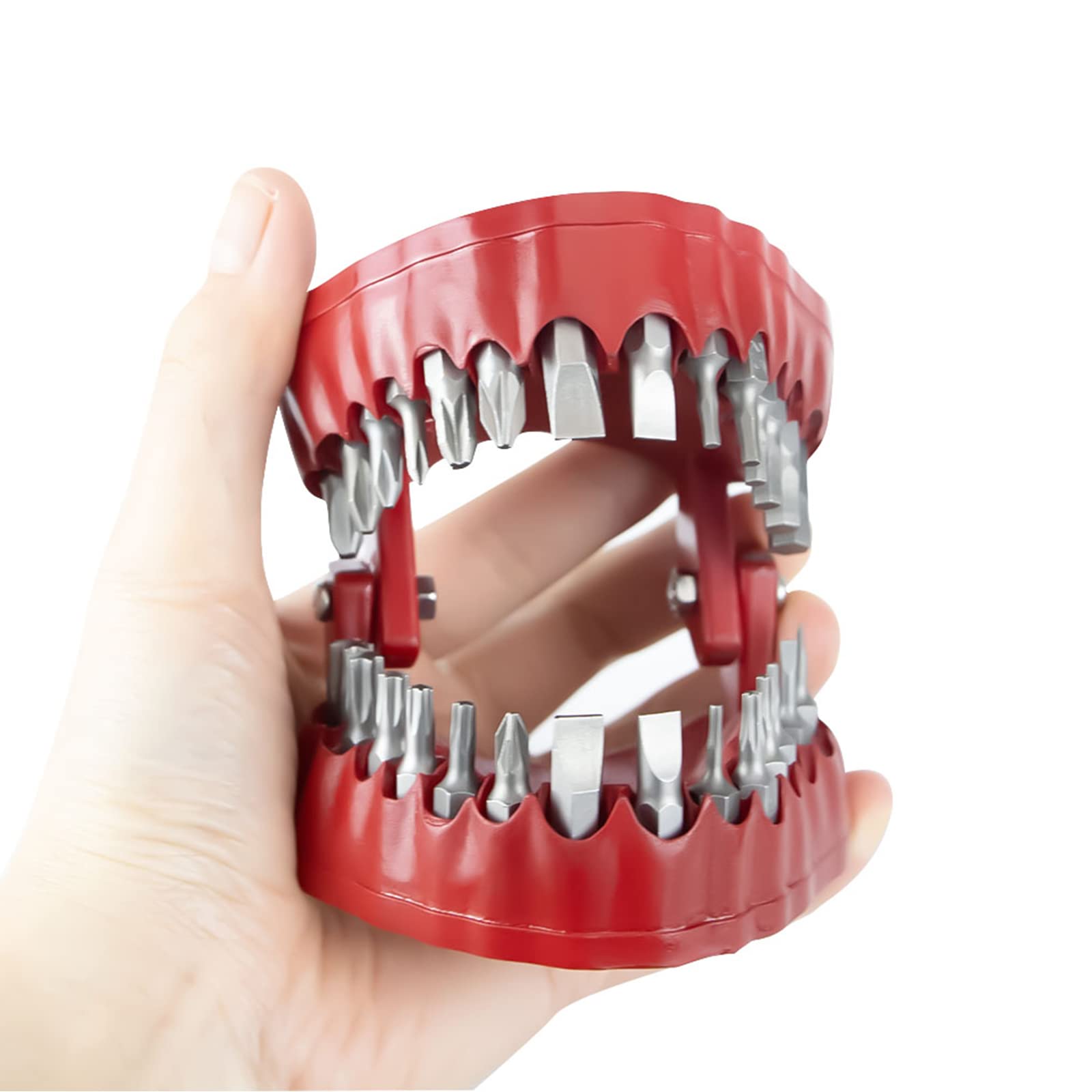 Denture Porte-embout Denture Drill Bit Holder avec 28 forets pour foret dentaire, porte-foret pour prothèses (rouge)