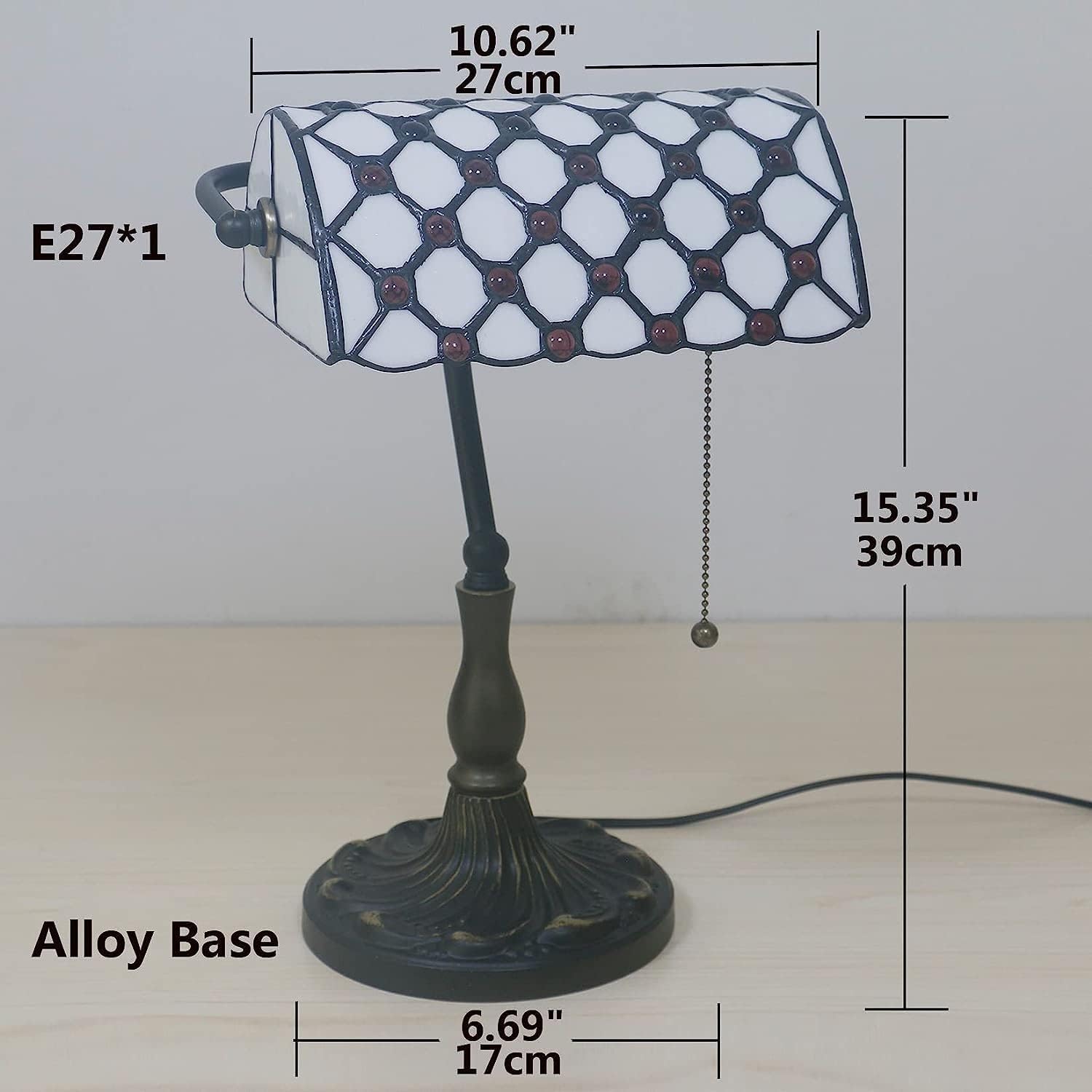 Bankiers Tischlampe, farbige Glaslampe, Kristallperlenschreibtischlampe, Schlafzimmer in der Nacht Leselampe (weißer lila Glasperlenschatten) Innovate