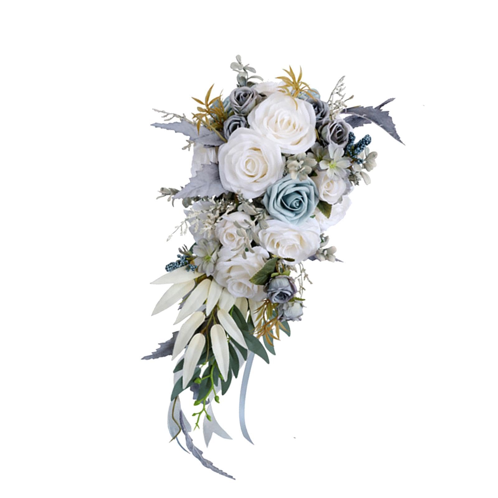 Harilla Romantic Wedding Bouquets for Bride Artificial Roses Bunch Floral Holding Bouquet for Anniversary Home Decor Photography Photo Props,White