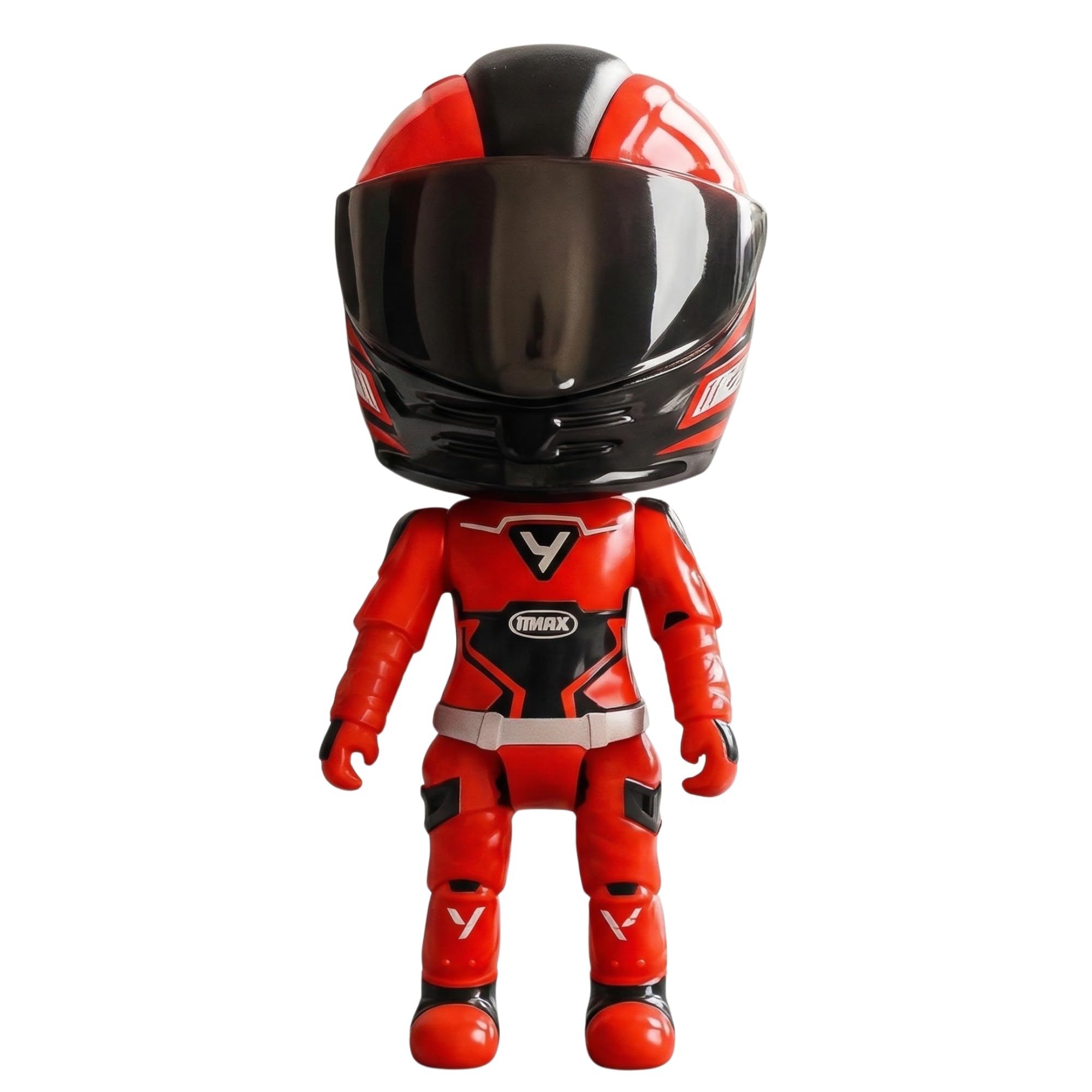 Die-Cast MotoGP Helmet Racing Mini Figure | Poseable Transforming Biker Action Toy | Metal Collectible Desk Figure (Red)-image-20