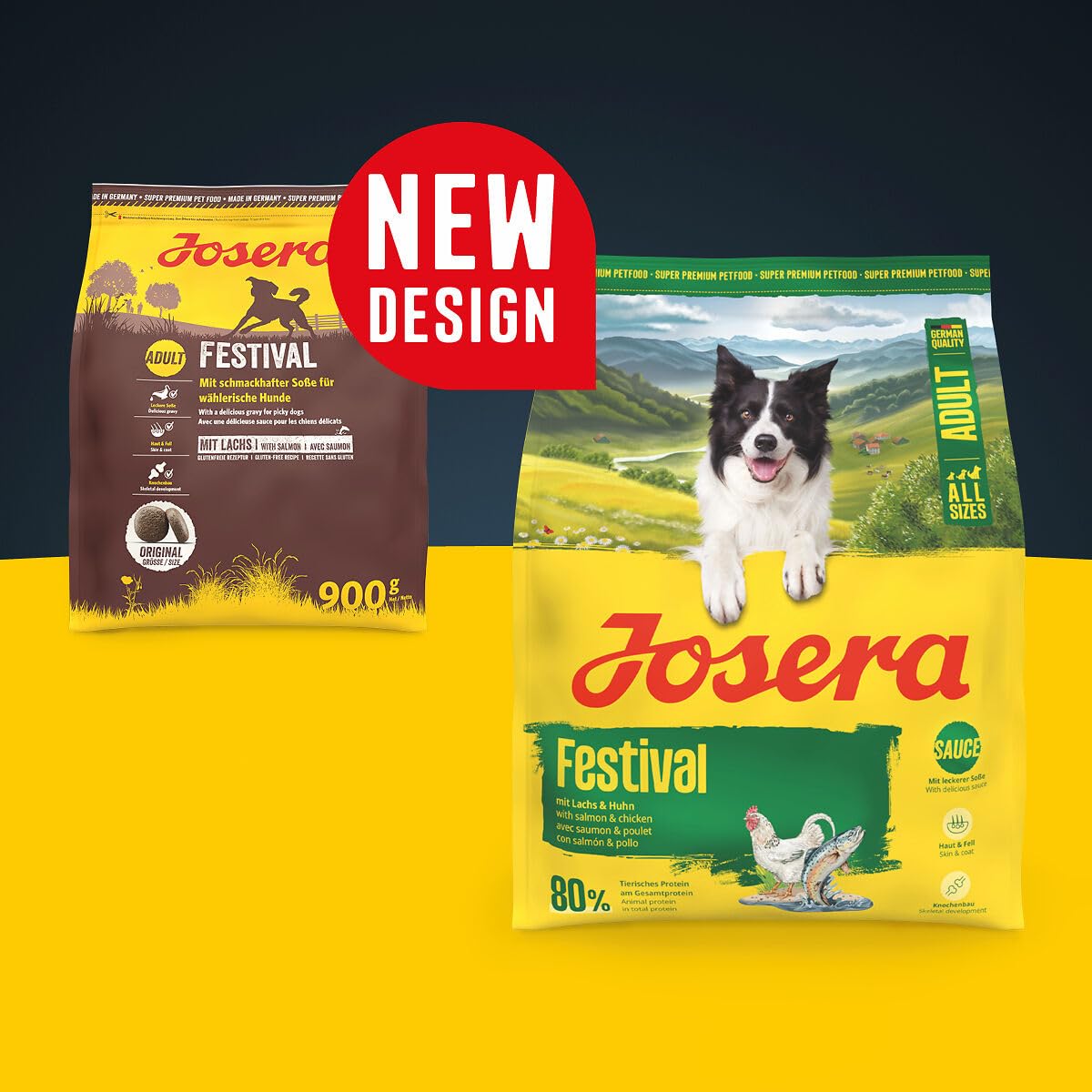 JOSERA Festival (5 x 900 g) | Adults | Premium Dry Food for Adult Picky Dogs | Salmon & Poultry | In Delicious Sauce Coat Also For Soaking | Wheat Free | Dog Food | 5 Pack