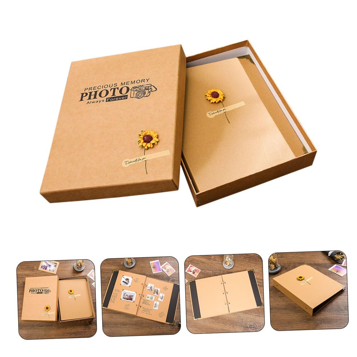 Álbum de Fotos Artesanal DIY de Recortes en Papel Kraft, Tamaño Compacto Páginas Amarillas para Pegar Fotos, Libro Decorativo para Bodas, Cumpleaños y Recuerdos Familiares