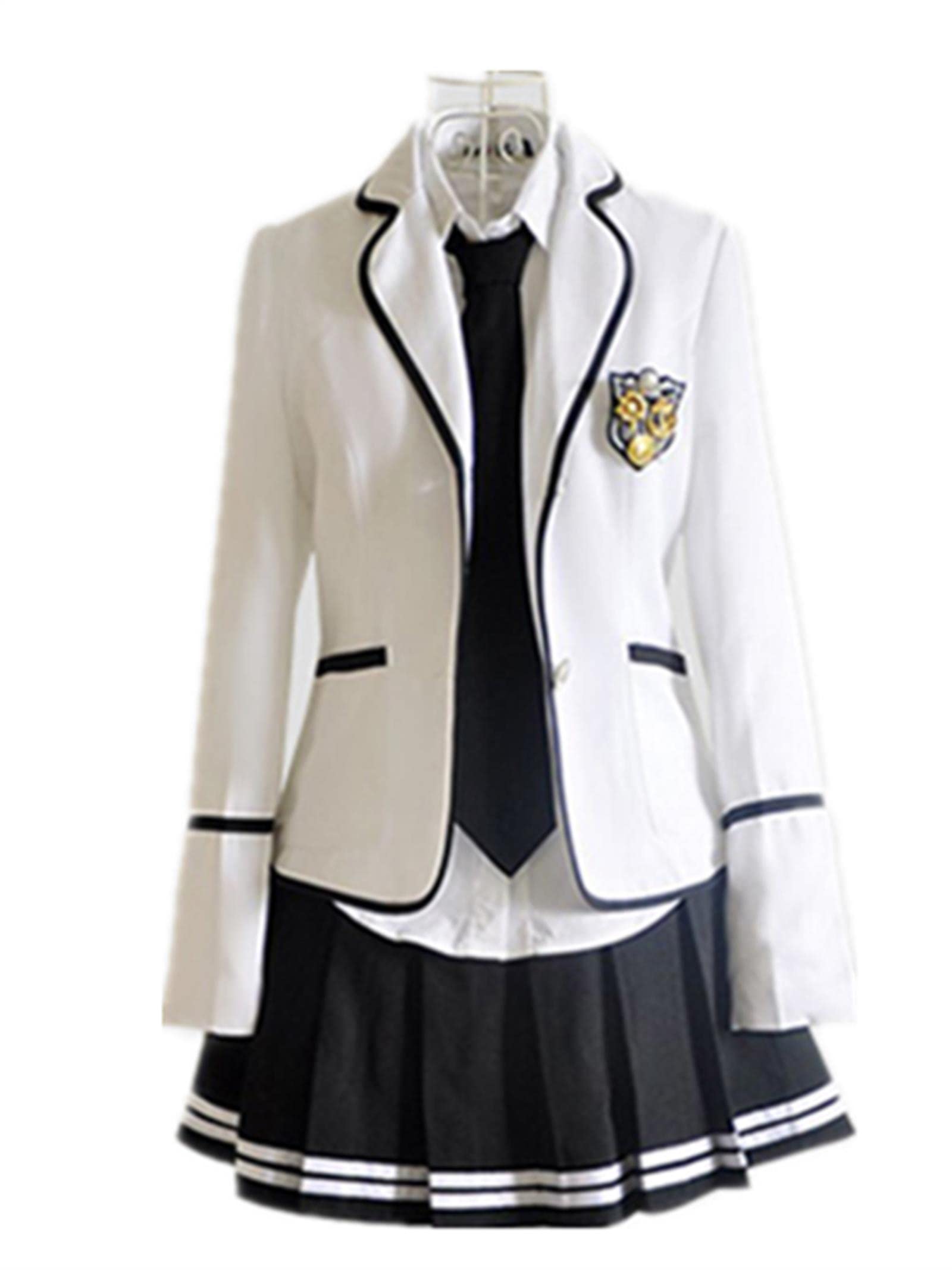 Student School Kleidung Mädchen 2-teiliger Rock Anzug Streetwear College Harajuku A Line Rock + kurze Jacke Hohe Taille Faltenrock - schwarz blau, M