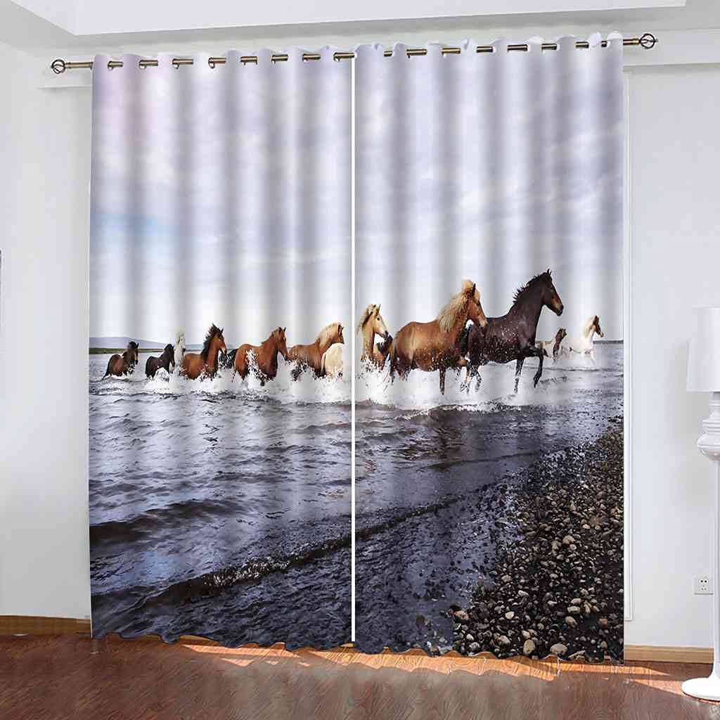 Rideaux occultants thermiques isolants phoniques à oeillets tissu lourd 3D cheval
