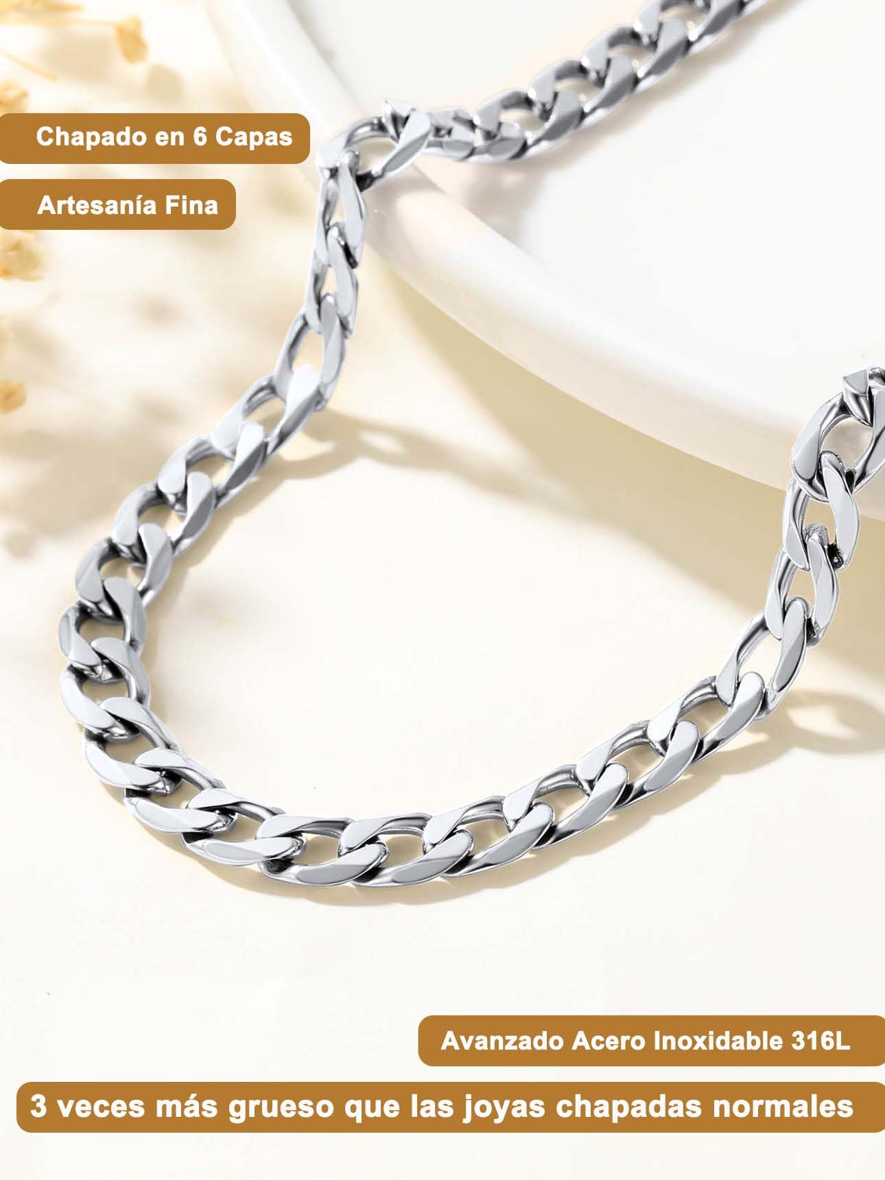 Suplight Collar de Cadena Cubana Hombre 4MM/6MM/9MM | Acero Inoxidable 316L Longitud 46cm-76cm Cadena Cubana Hombre e Mujer Plateado/Dorado/Negro