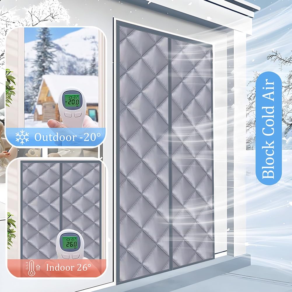 Générique Rideau De Porte Isolant Thermique Magnétique, Rideau Isolant Thermique Fermeture Automatique, Tissu Oxford, pour Porte De Salon Couloirs Chambre À Coucher 90x220cm 220x200cm(Gris,120x190cm)