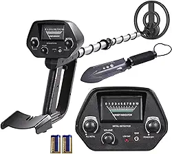 Detector de metais para crianças e adultos, detector de metais leve para crianças, impermeável, ajustável, de 76 a 106 cm, detector de ouro para busca de tesouro de quintal de praia (preto)