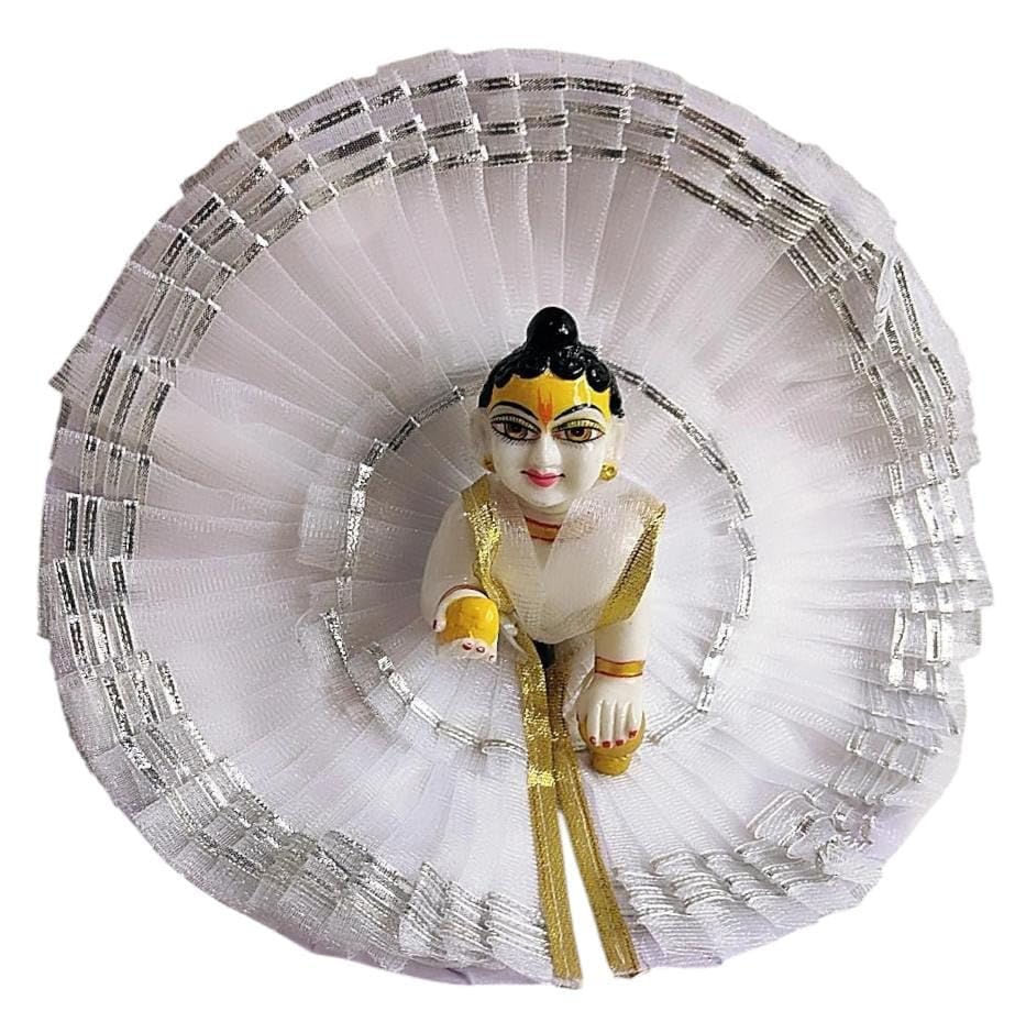Image of Partish Laddu Gopal Frill Poshak Size 4 l Ladoo Gopal Dress l Bal Gopal l Kanha Ji Thakur Ji Net Dress (Pack of 2, Red & White)