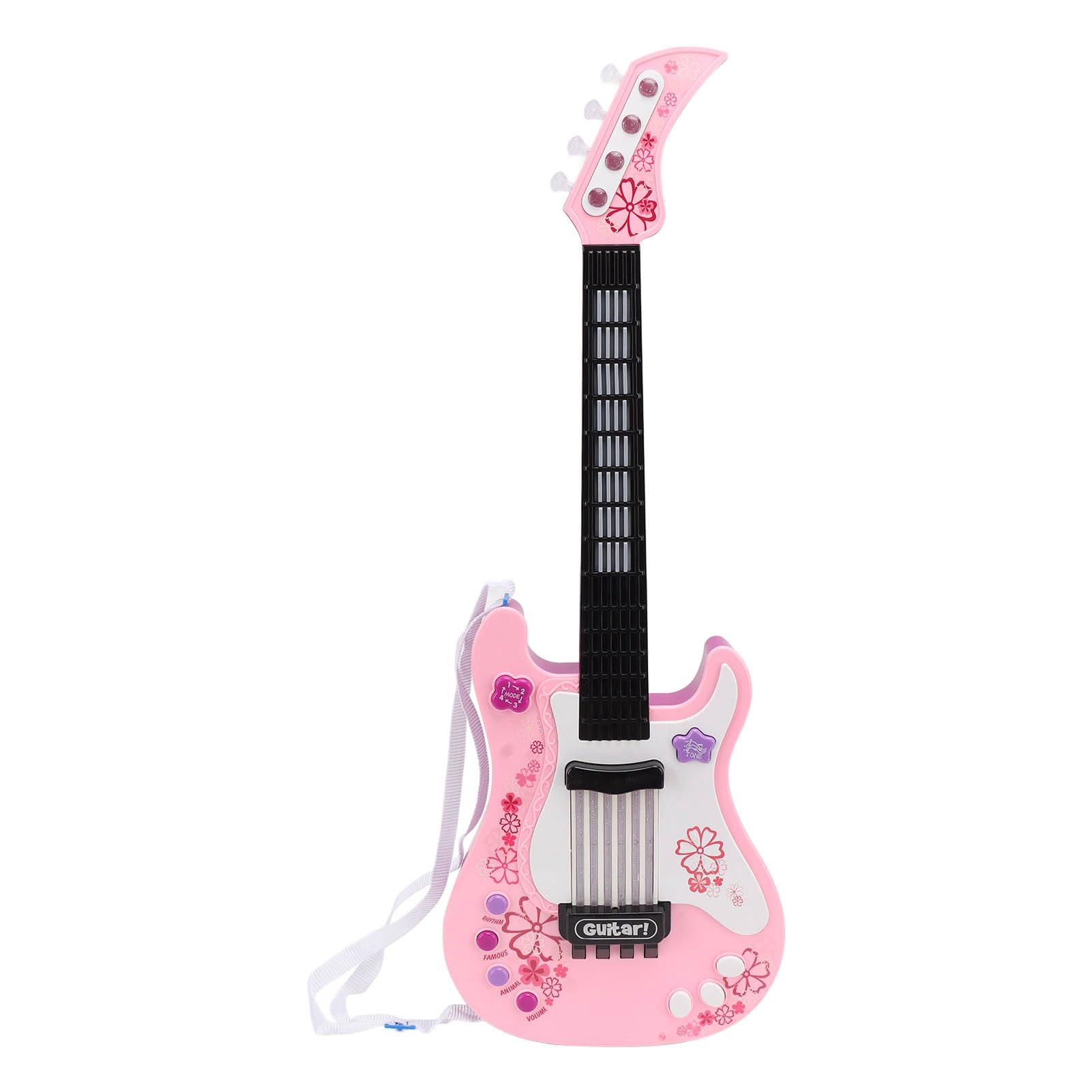 Cosiki Elektroniczna Zabawka Gitarowa, Połączenie Mikrofonowe z Wykrywaniem w Podczerwieni, Oszczędzanie Energii, Symulacja Dzieci, Gitarowa światło, 4 Tryby Gry dla Wczesnej Edukacji (Różowy)