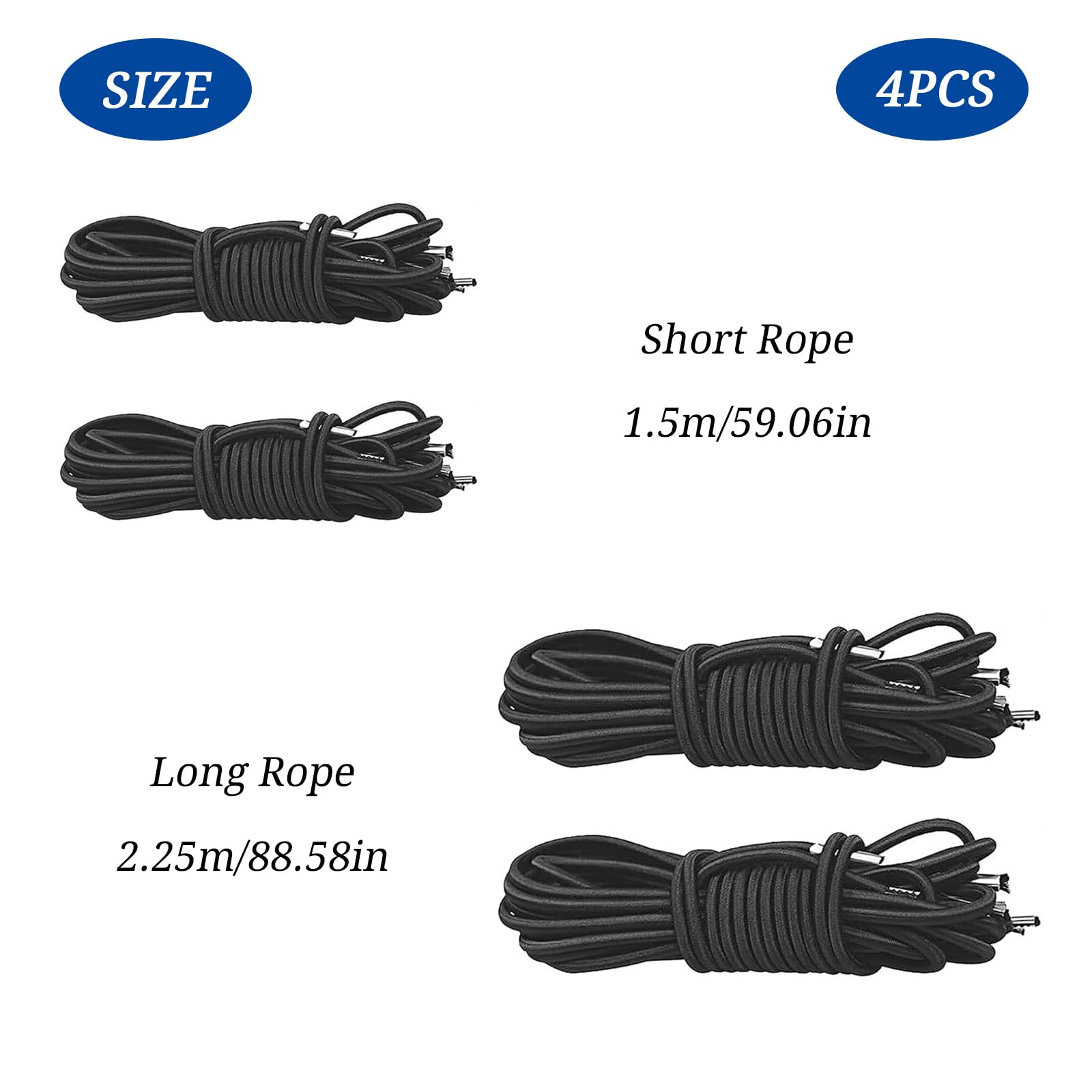 Lot De 4 Cordes élastiques De Remplacement Pour Transat - 2 X 2,2 M + 2 X 1,4 M - Avec Clips Métal - Universel - 9