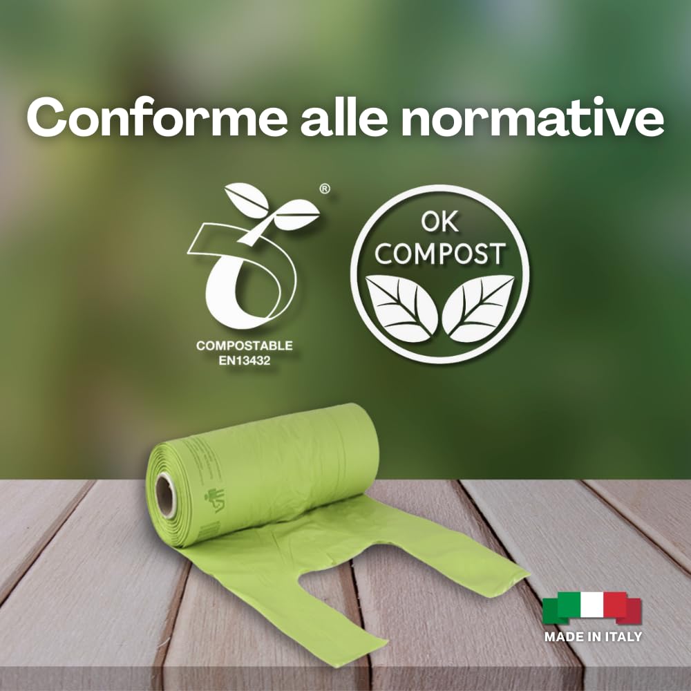 VIRSUS 1 Rotolo Buste Shopper Verde a Strappo da 1kg Circa 80 Buste Shopper biodegradabili compostabili Misura 27+14x50 Sacchetti per Organico Raccolta differenziata