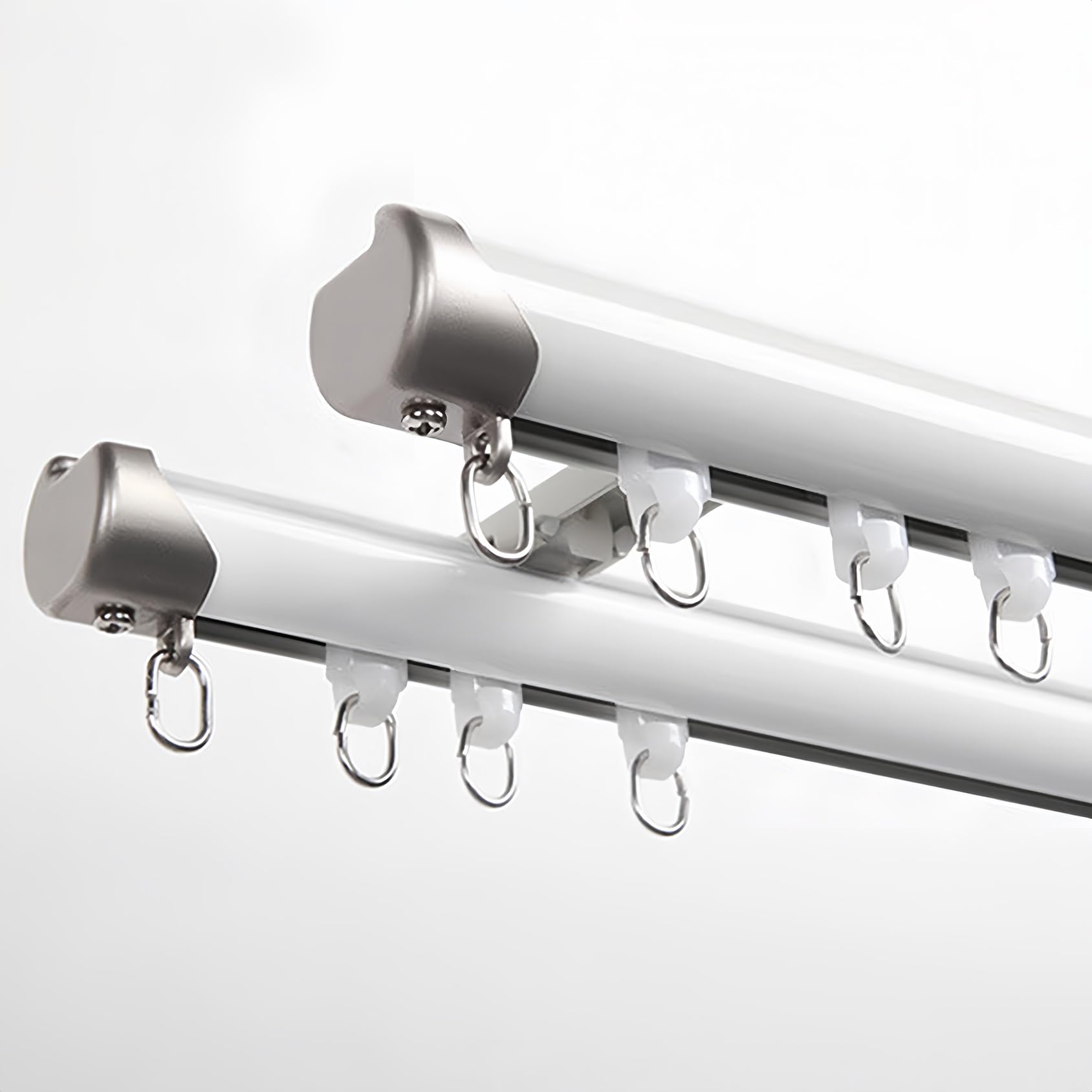 CMJYMX Curtain Rod Ceiling/Wall Mounted Curtain Rail For Curtains, Drapes, And Room Dividers Black/White Curtain Track 2.3ft To 19.7 Ft(White,3.2FT/100CM)