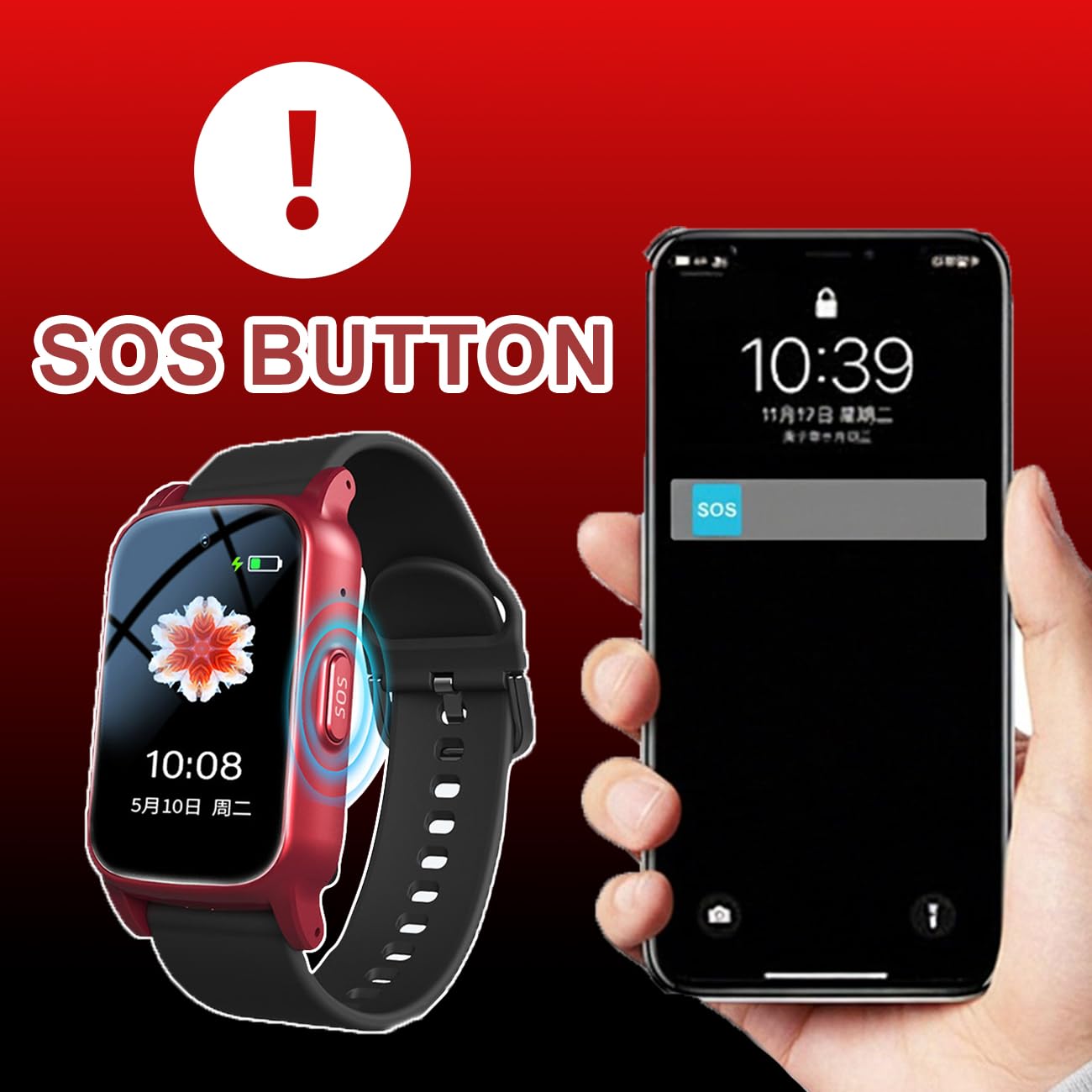 Intelligente Con Rilevamento Delle Cadute Bracciale Sos Anziani Salvavita Chiamata Di Emergenza SOS Orologio Salvavita Per AnzianiBlack,1.25 * 0.57 * 2.22inch