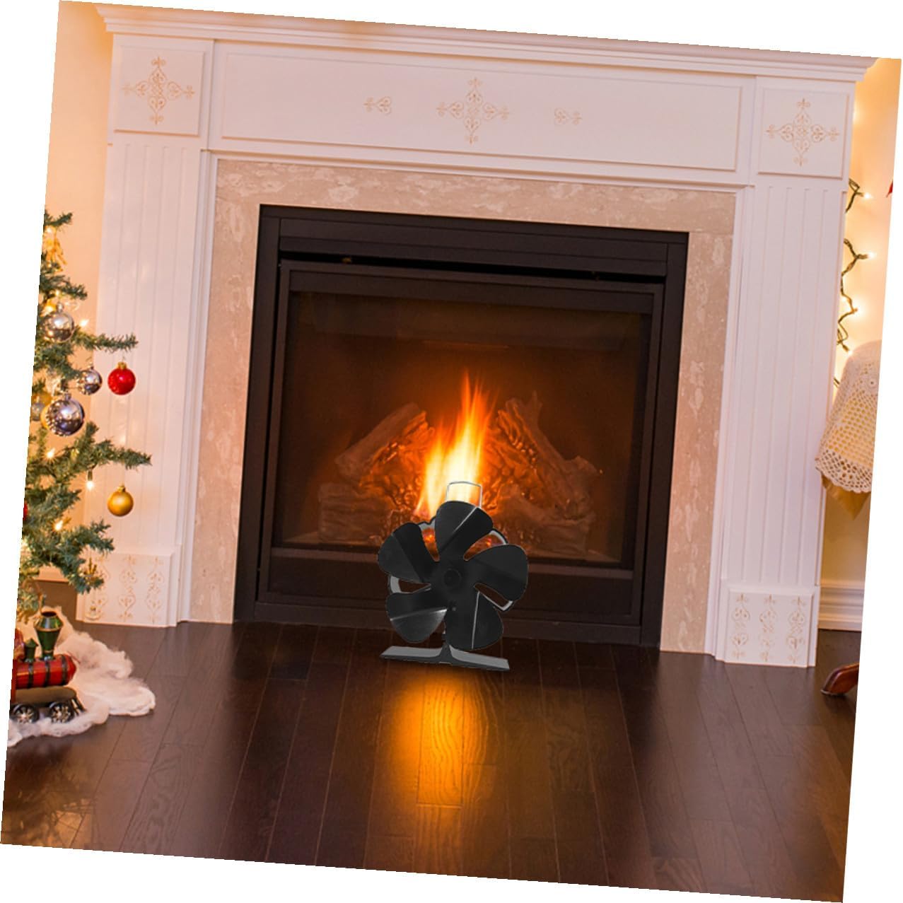CHILDWEET Mini 5-blade Silent Black Fireplace Fan, Heat Powered Stove Air Fan for Home Use, Low Noise Thermal Warm Air Blower for Wood Stove Heating