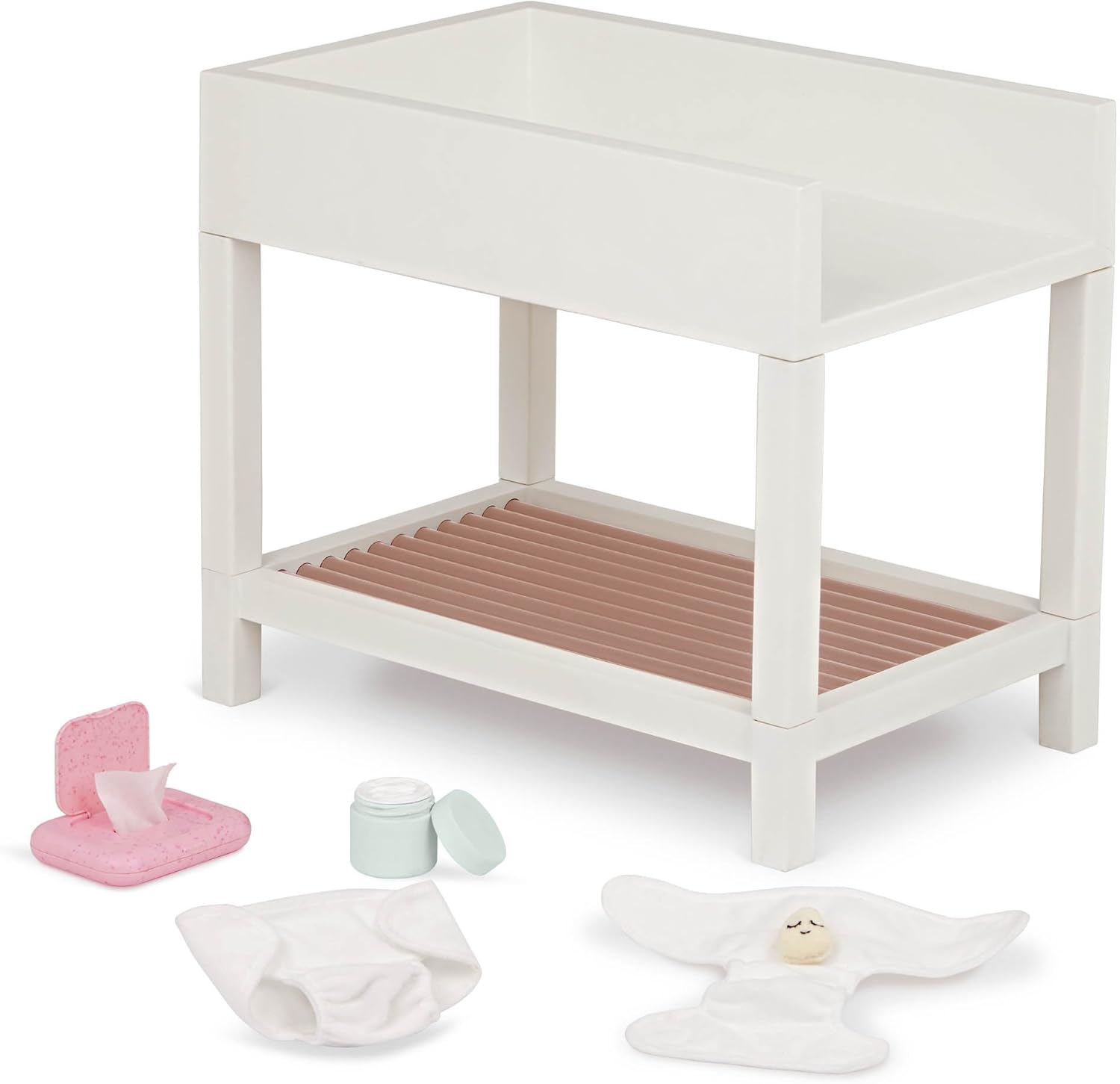 LullaBaby – Doll Changing Station – 2 Diapers with Mini Plushies & Pretend Care Items – Baby Doll Accessories – Imaginative Play – Toys for Kids Ages 2 Years Old & Up – Baby Doll Changing Table