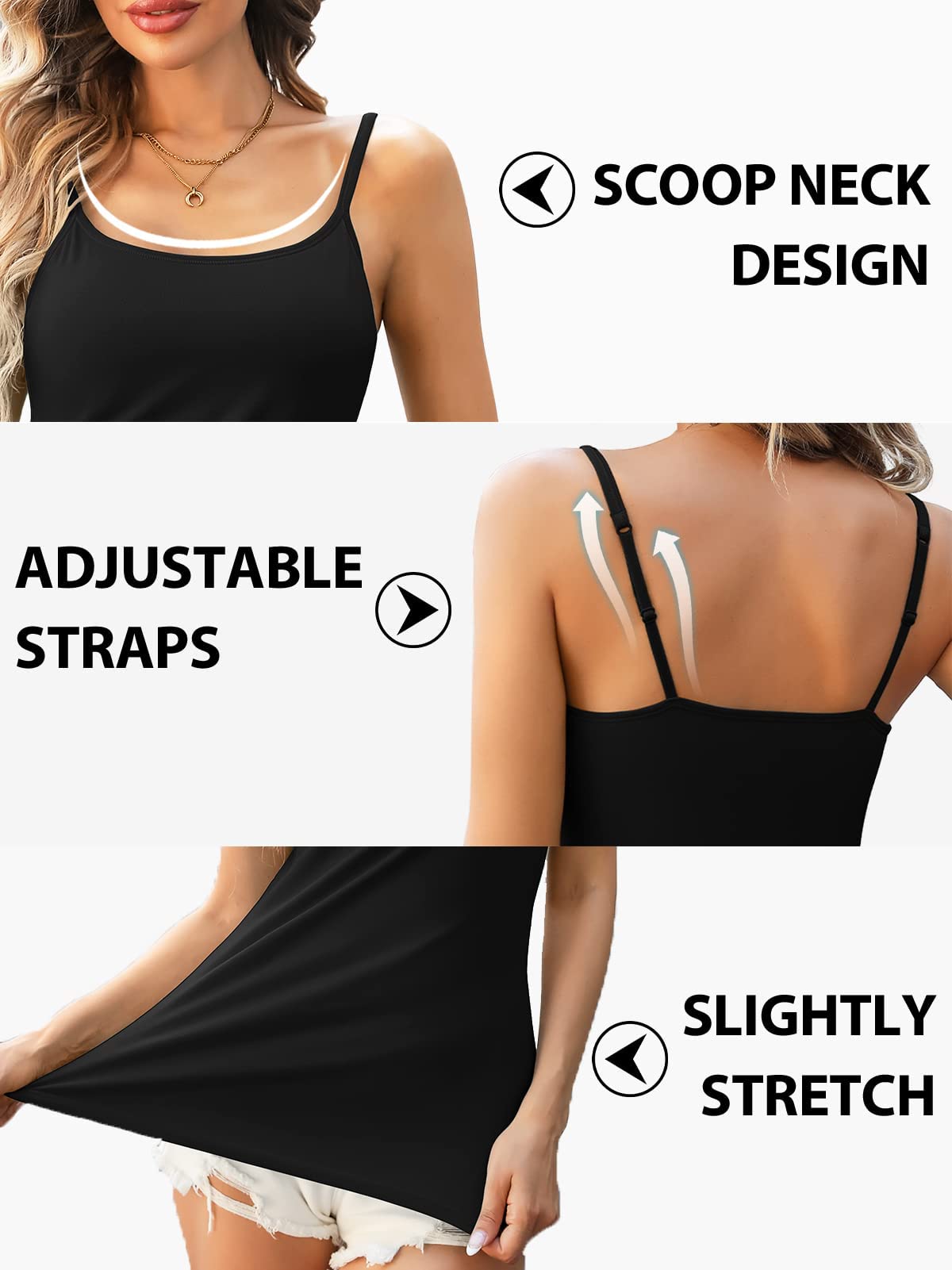 (Medium, Black & White) - CharmLeaks Womens Cotton Camisole Tops Strappy Sleeveless Gym Sports Cami Vest Summer Tank Top
