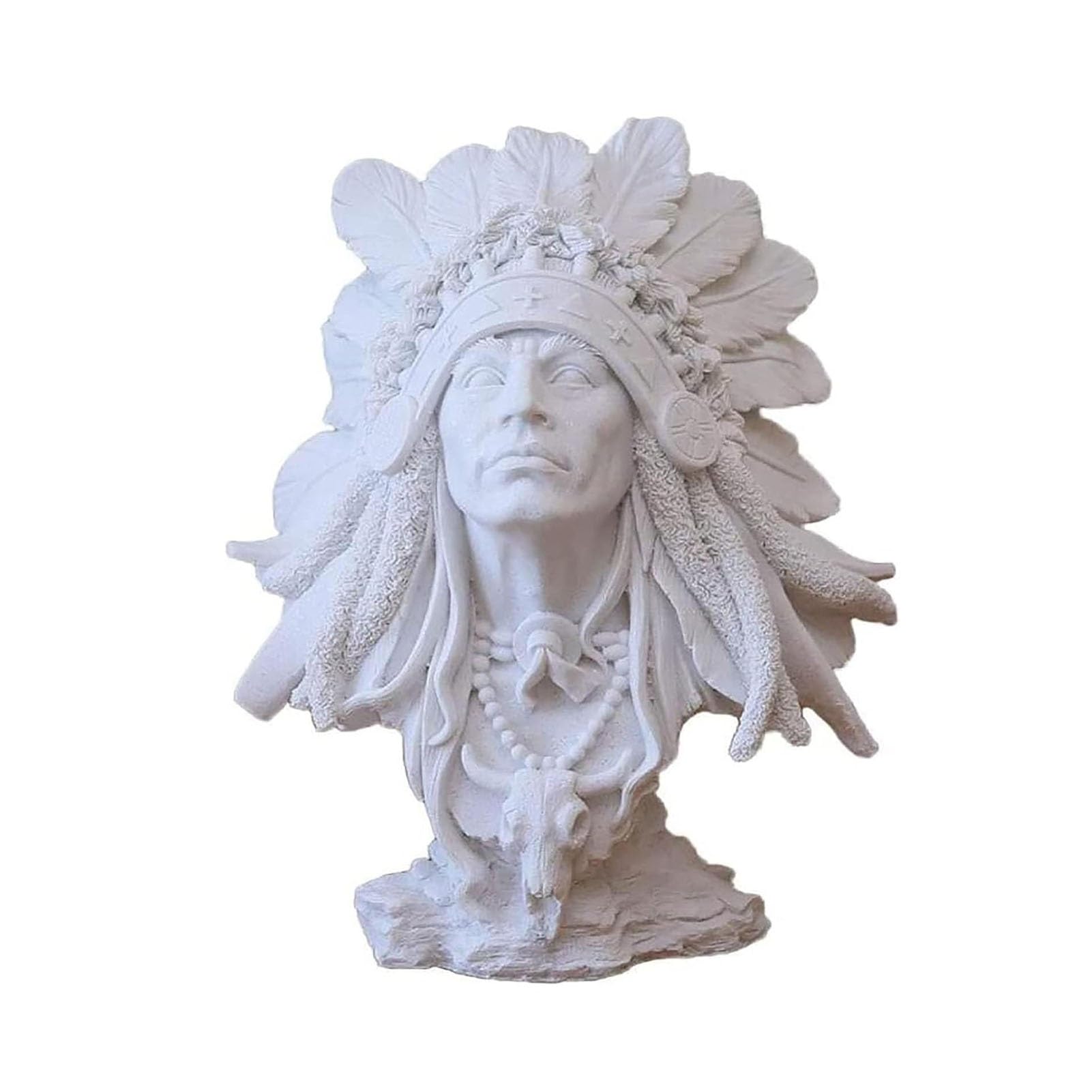 JOUFNING Art Statue - Hand Carved Native American Indian Sculpture, Indian Chief Figurine Bust Statue, Indian Decoration Plaster History Figurine, Collectible Home Decor(B)