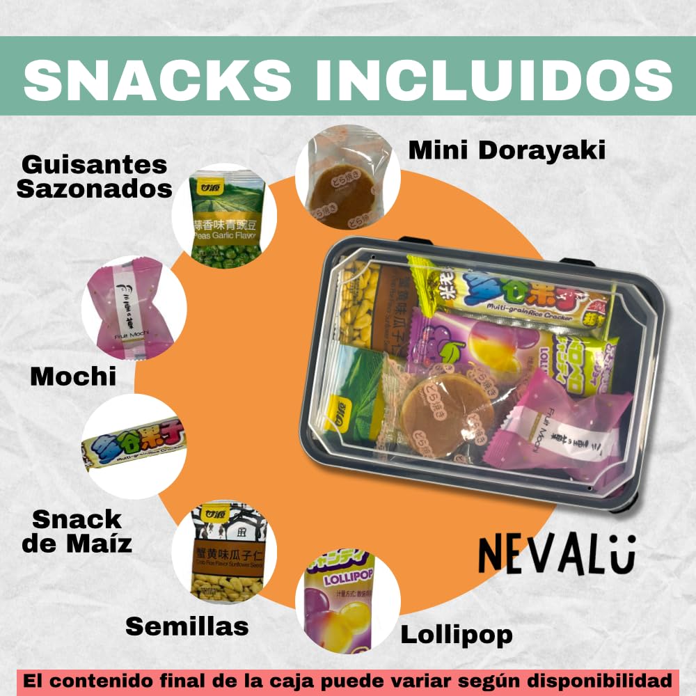 Mini Japo Box NEVALÜ. Caja de Productos Asiaticos para Regalar. Snacks Dulces y Salados. Delicias Asiaticas.