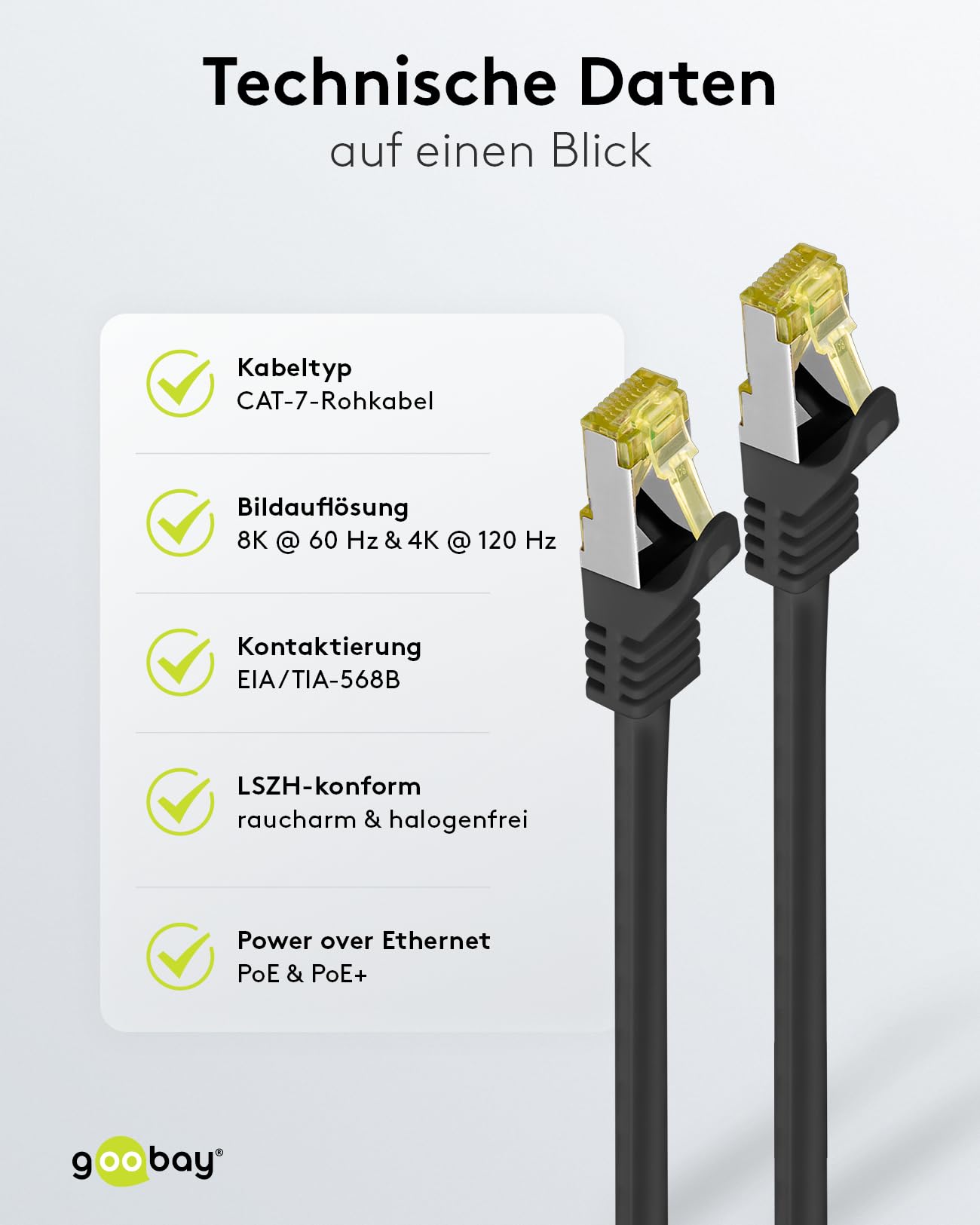 goobay Lot de 5 câbles réseau CAT7 blindés S/FTP/CU Ethernet PiMF LSZH/Cat 7 avec 10 Gbits Noir 5 x 5 m 66075