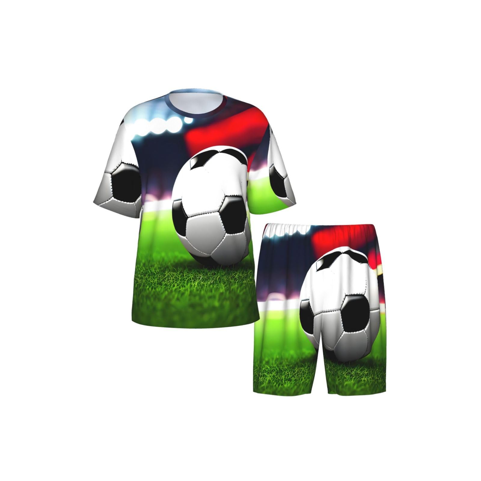 Conjunto de pijama para hombre con estampado de pelota deportiva de fútbol, ropa de dormir cómoda para hombre, perfecto para las noches de verano