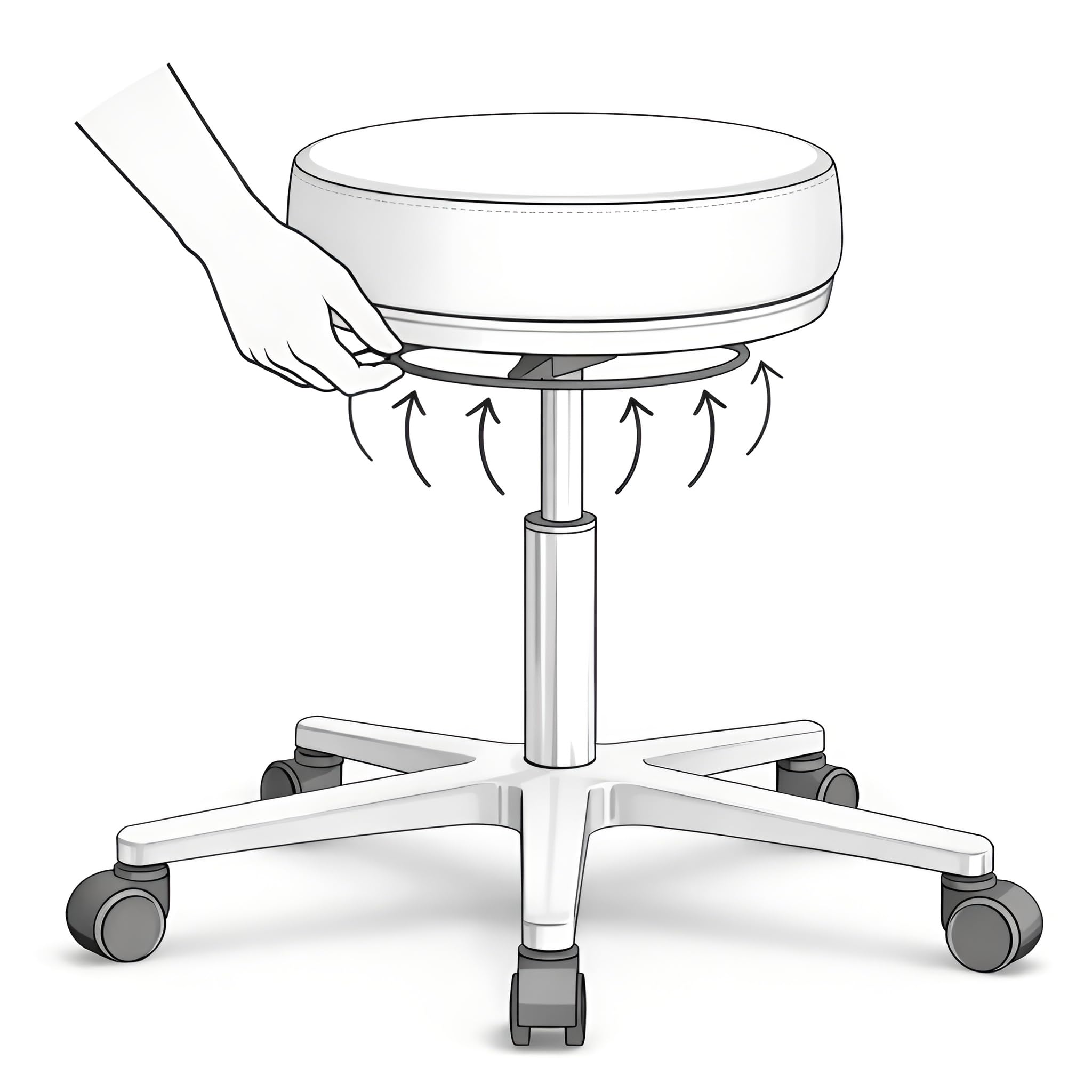 VERSEE Arbeitshocker LIBER aus Echtleder, Schwarz, höhenverstellbar | Komfortabel gepolsterter Dreh- und Rollhocker für Büro und Praxis, bis 150 kg belastbar