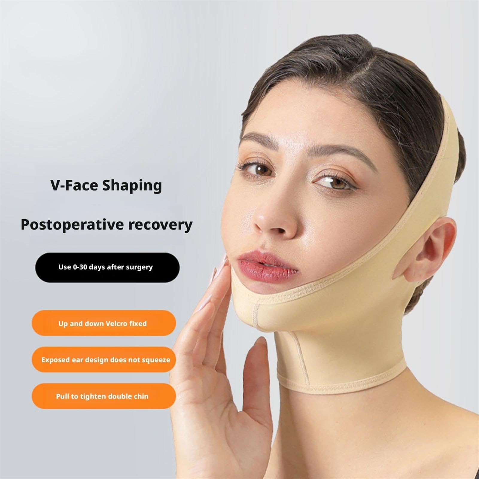 Faja Facial Postquirúrgica para Compresión del Cuello con Correa para la Barbilla. Reducción Facial en Forma de V y Estiramiento de la Papada. para Mujeres. (size M)
