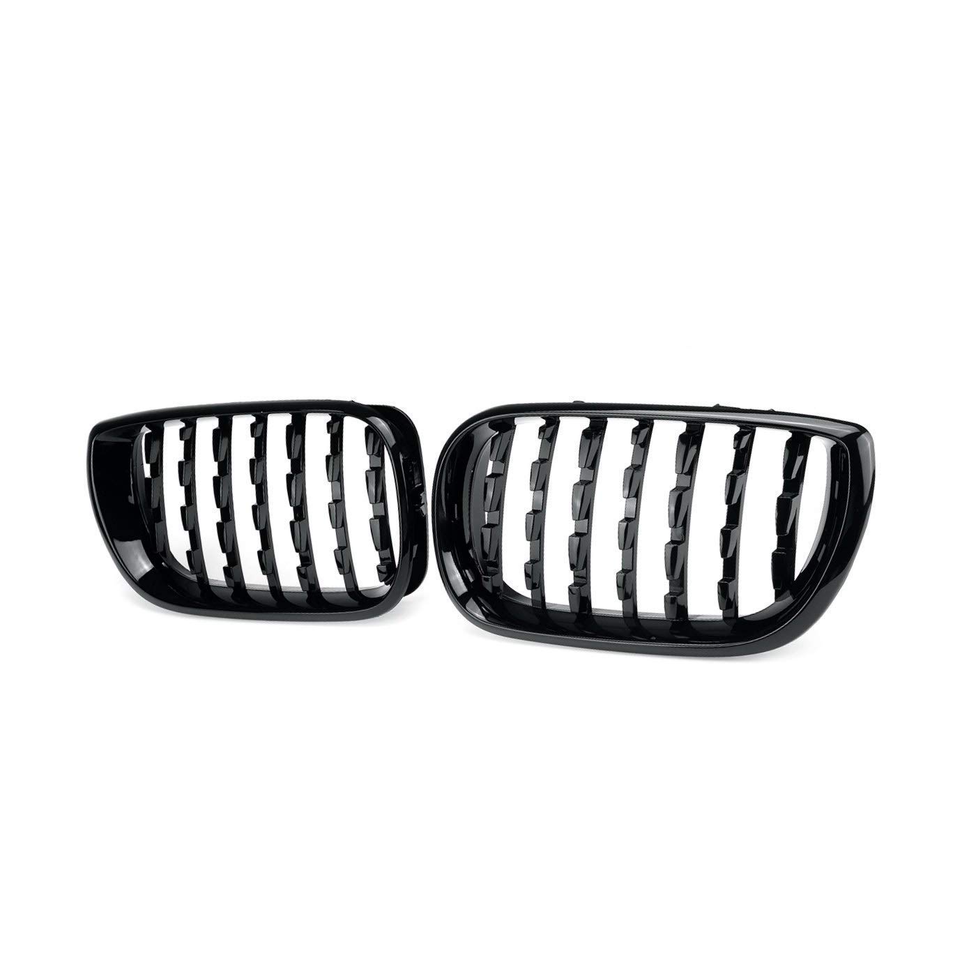 ERBV Chrome Grille, Pair Front Kidney Diamond Metor For BMW E46 4 Door 2002 2003 2004 2005 Racing Grills, Gloss Black