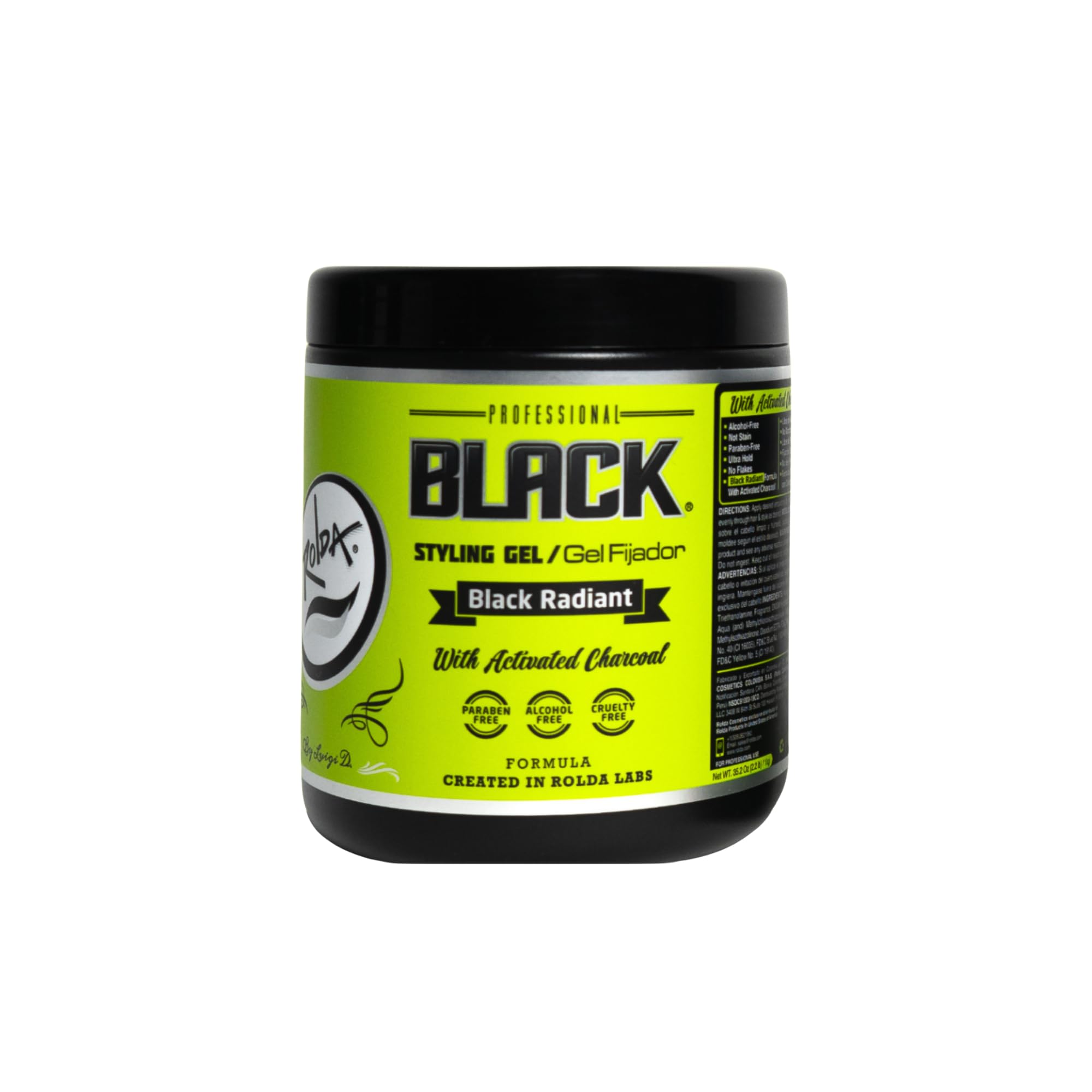 Rolda Black Styling Hair Gel - Medium To Strong Hold With Medium Shine For a Wet Slicked Back Look With All Day Hold - Activated Black Charcoal Covers Grey Hair Instantly 35.2oz