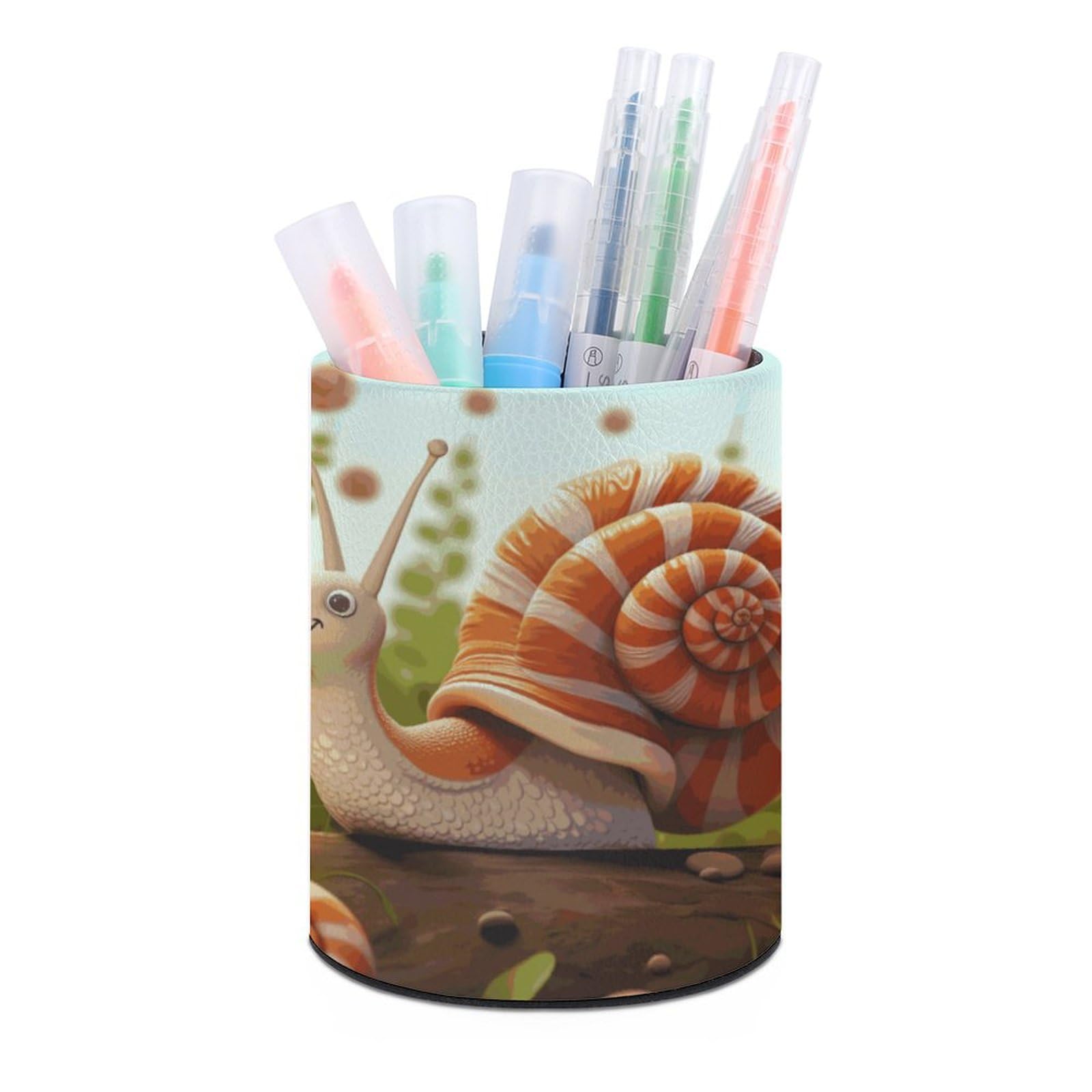 JTREHY Round Pen Holder,Cute Snail Printed Makeup Brush Storage Box for Home Office Dressing Table