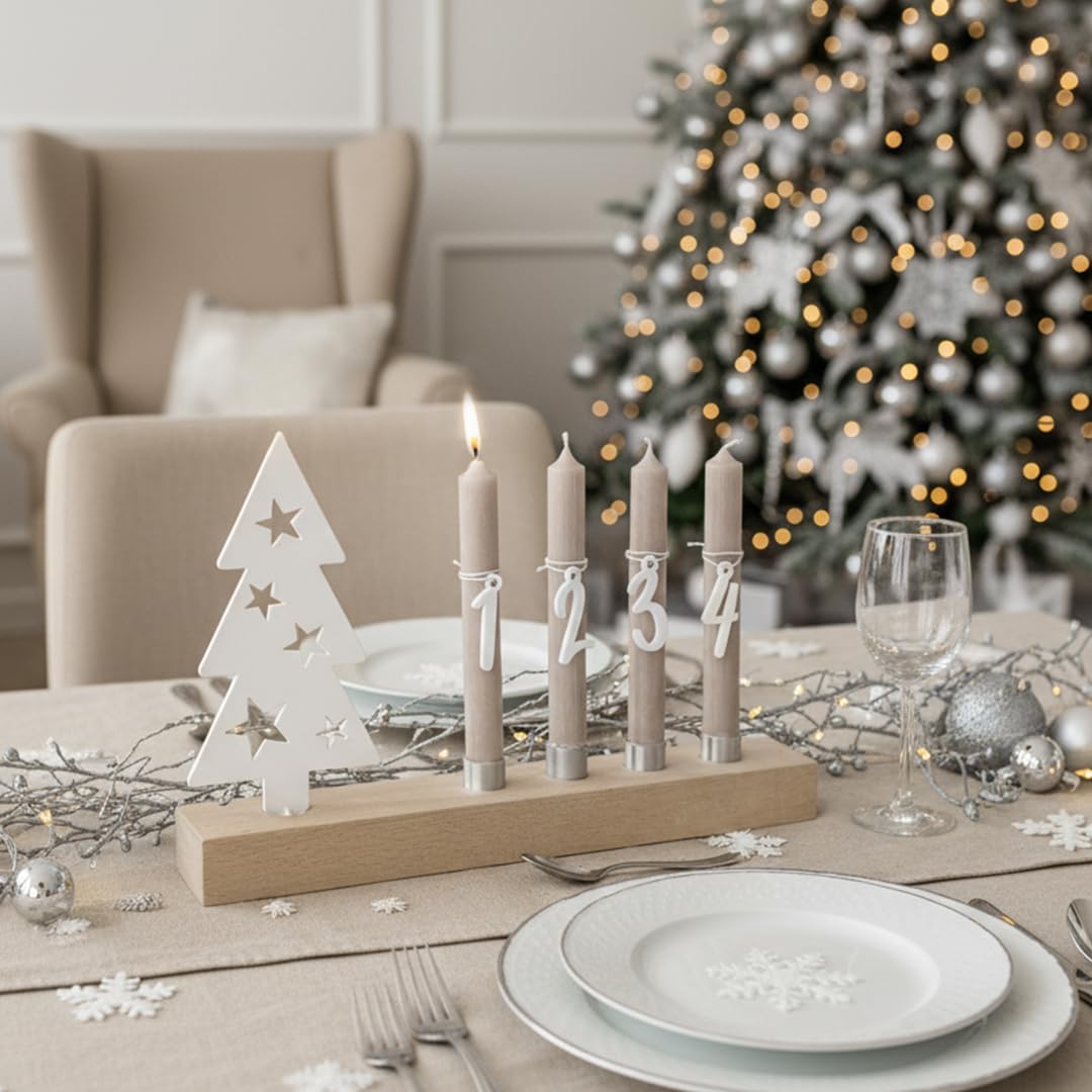 Adventskranz modern aus Holz Kerzenhalter Set länglich Adventsleiste mit Kerzen Boho