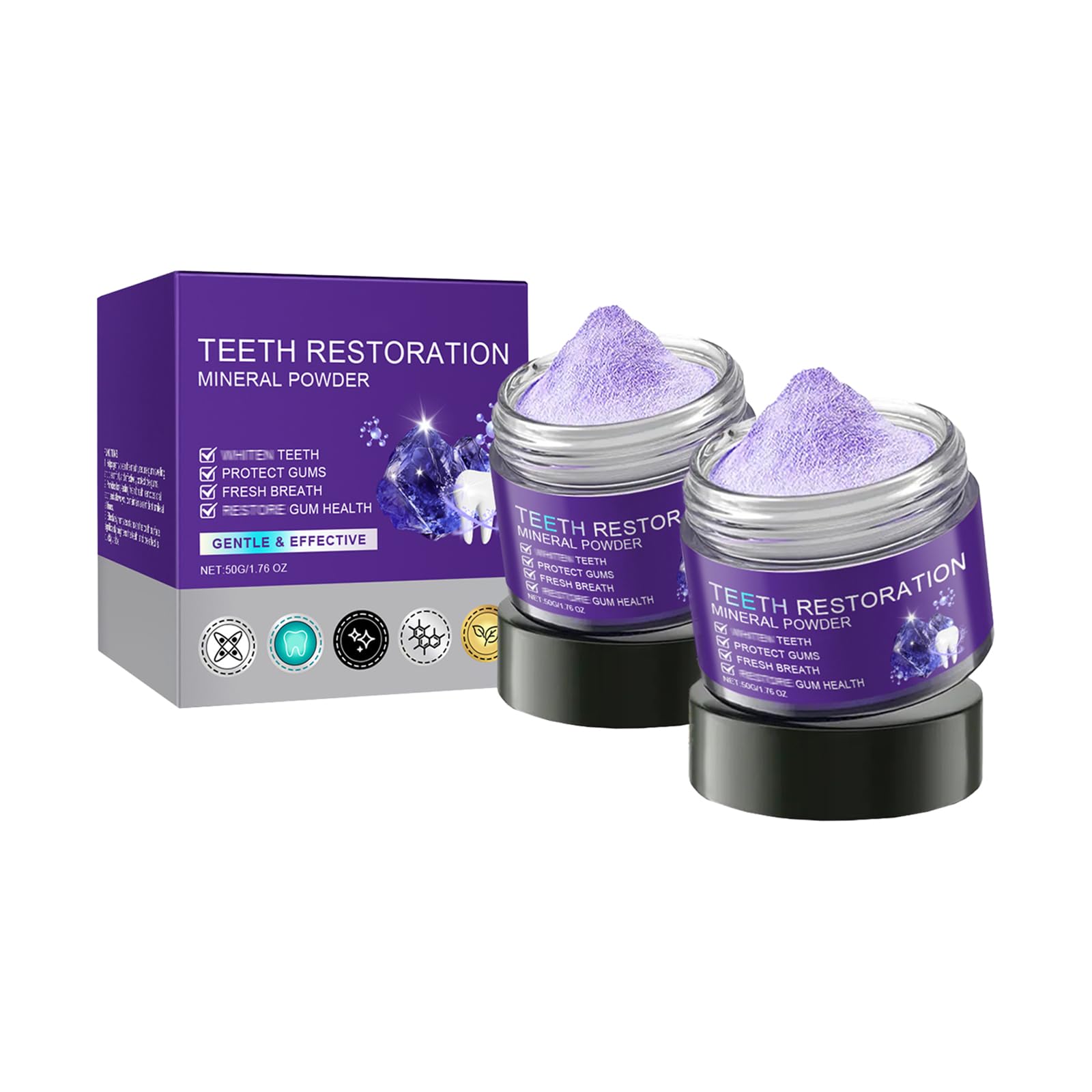 Teeth Restoration Mineral Powder, Mineral Tooth Powder, Dental Restoration Mine RAL Po wder, in Strengthening Teeth and Gums, Protect Gums and Freshen Breath 2pcs