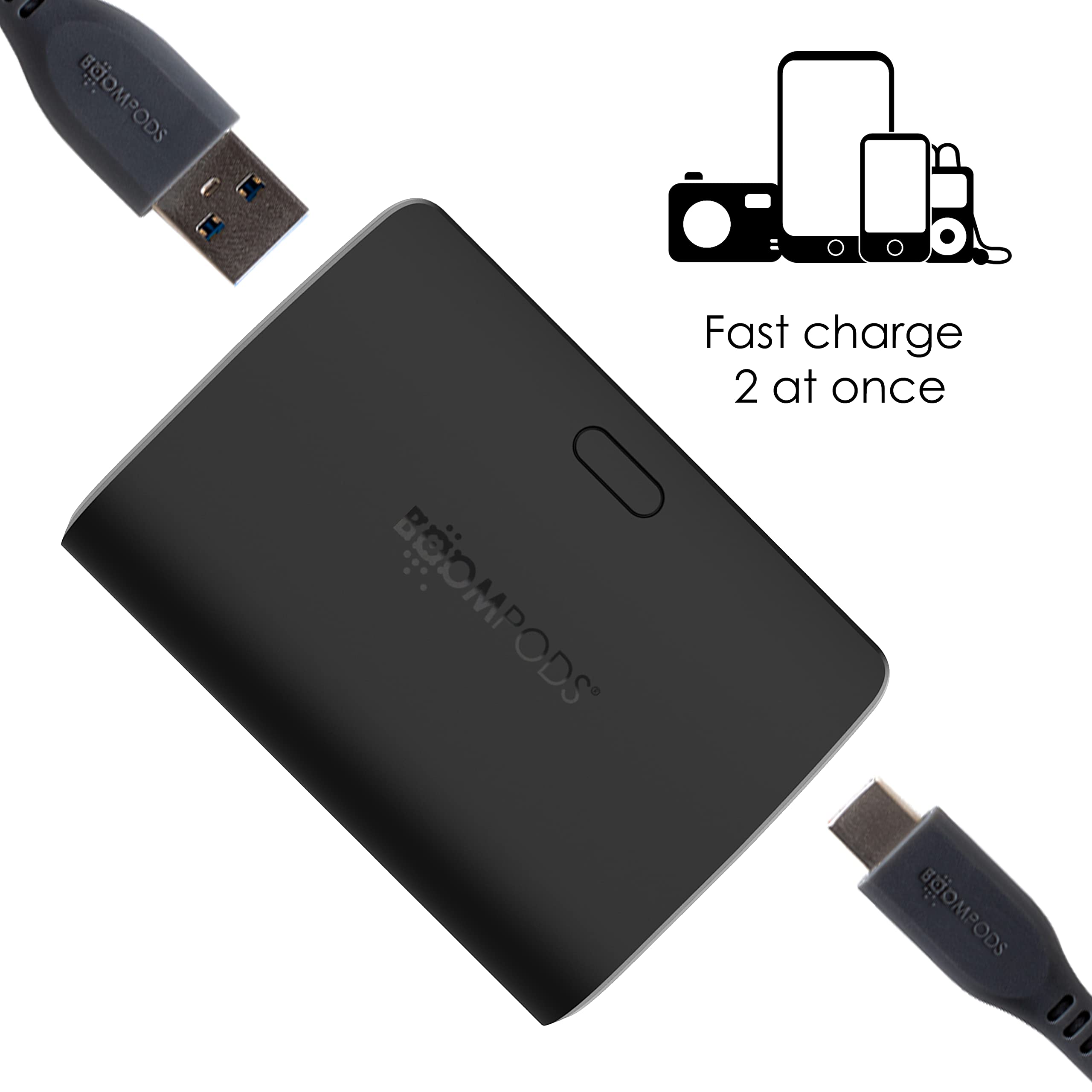 Boompods Powerboom10 Caricabatterie Portatile 10.000mAh - Power Bank di Ricarica Rapida con 2 Porte USB/USB-C, Batteria Esterna Compatta con Display a LED, Viaggia Powerbank per Smartphone e Tablet