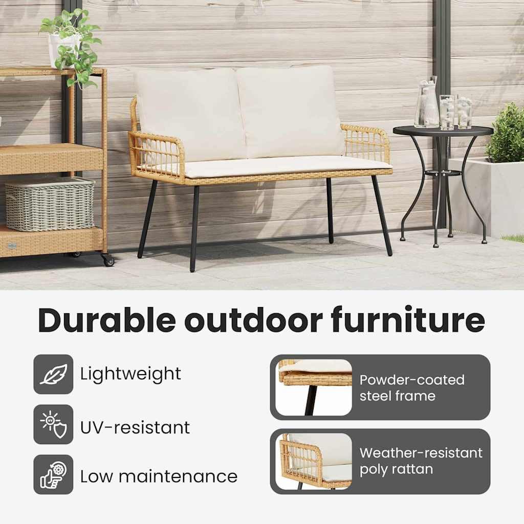 vidaXL Banco de jardín con cojín Naturaleza 114 x 64 x 90cm Acero, Banc de ratán Moderno Rectangular, Resistente, cómodo para jardín y terraza, Ideal para Tus Momentos al Aire Libre
