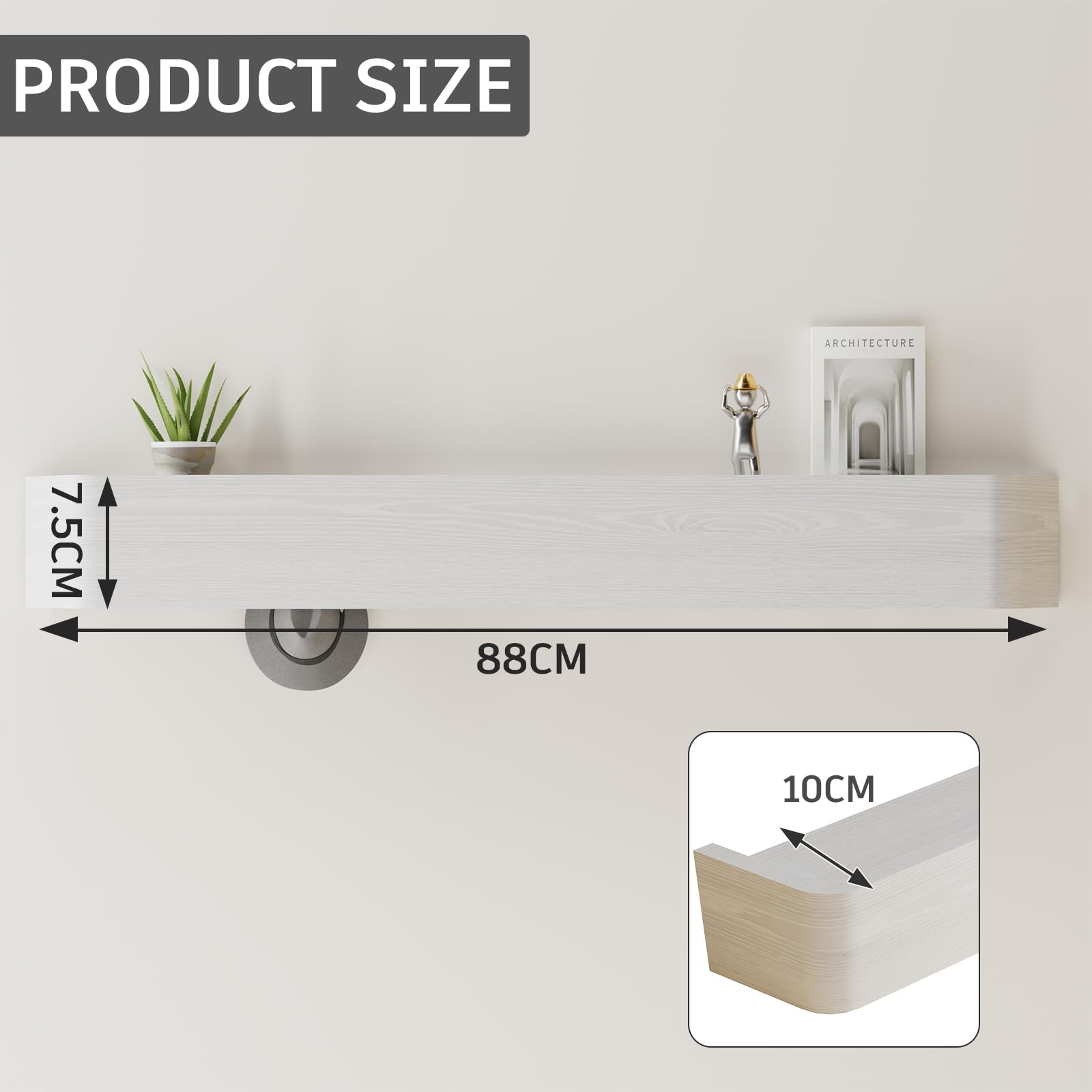 Huracan Wandgarderobe Holz, Moderne Garderobenleiste Wandmontage Eiche 88cm mit Verdeckten Haken, Minimalistische Kleiderstange Garderobenhaken Jackenhalter für Flur, Schlafzimmer, Eingang, Weiß