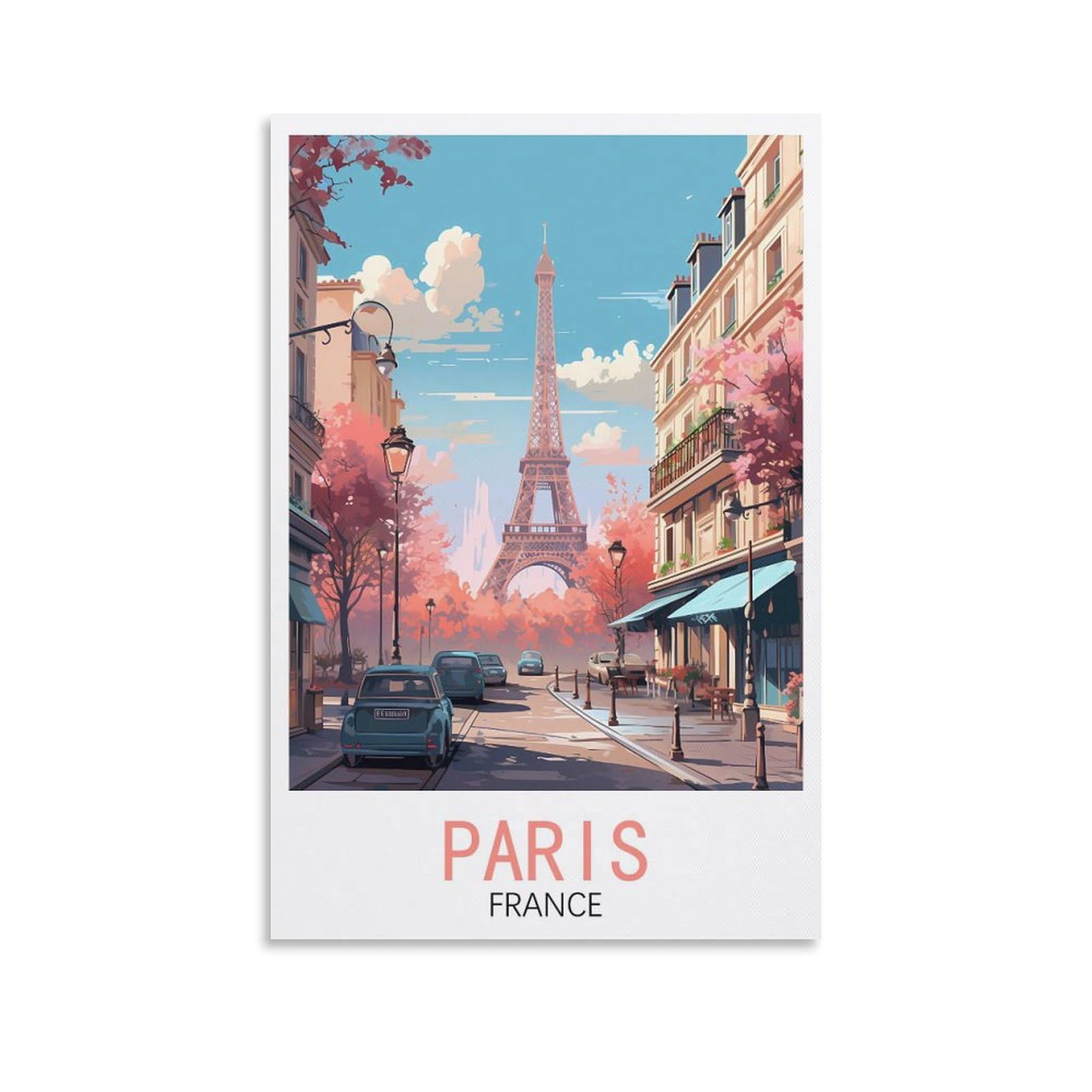 Lolwnni Unframe-Style Paris France Street Vintage Travel Poster 08X12inch(20X30cm) Canvas Wall Art Print Picture Paintings For Living Room Bedroom Decor