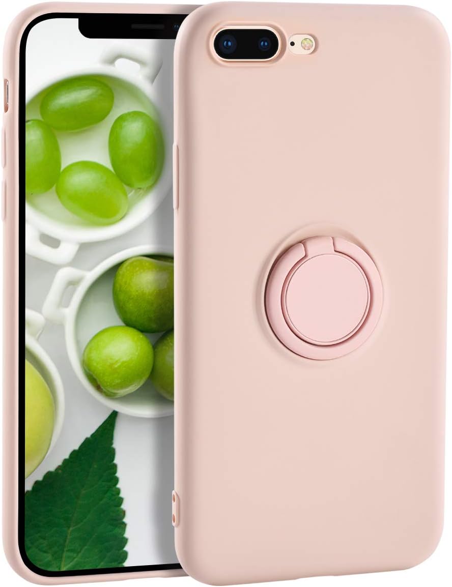 iPhone 7 Plus Case Silicone iPhone 8 Plus Case,Yoopake Liquid Silicone Case with Ring Holder Kickstand Work with Magnetic Car Mount Shockproof Soft Slim Fit Phone Cover Case for Apple 8 Plus,Pink