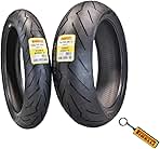Pirelli Diablo Rosso III 120/70ZR17 Front & 180/55ZR17 Rear Motorcycle Tire Set - High Performance, Durable, & Reliable Tire for Sport/Street Bikes with Keychain