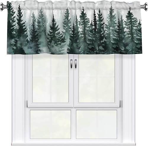 Miniatura 40 de Cenefa navideña para ventana - Cenefa de cortina de muñeco de nieve con bolsillo para varilla, árbol de Navidad, copo de nieve, tratamiento rojo